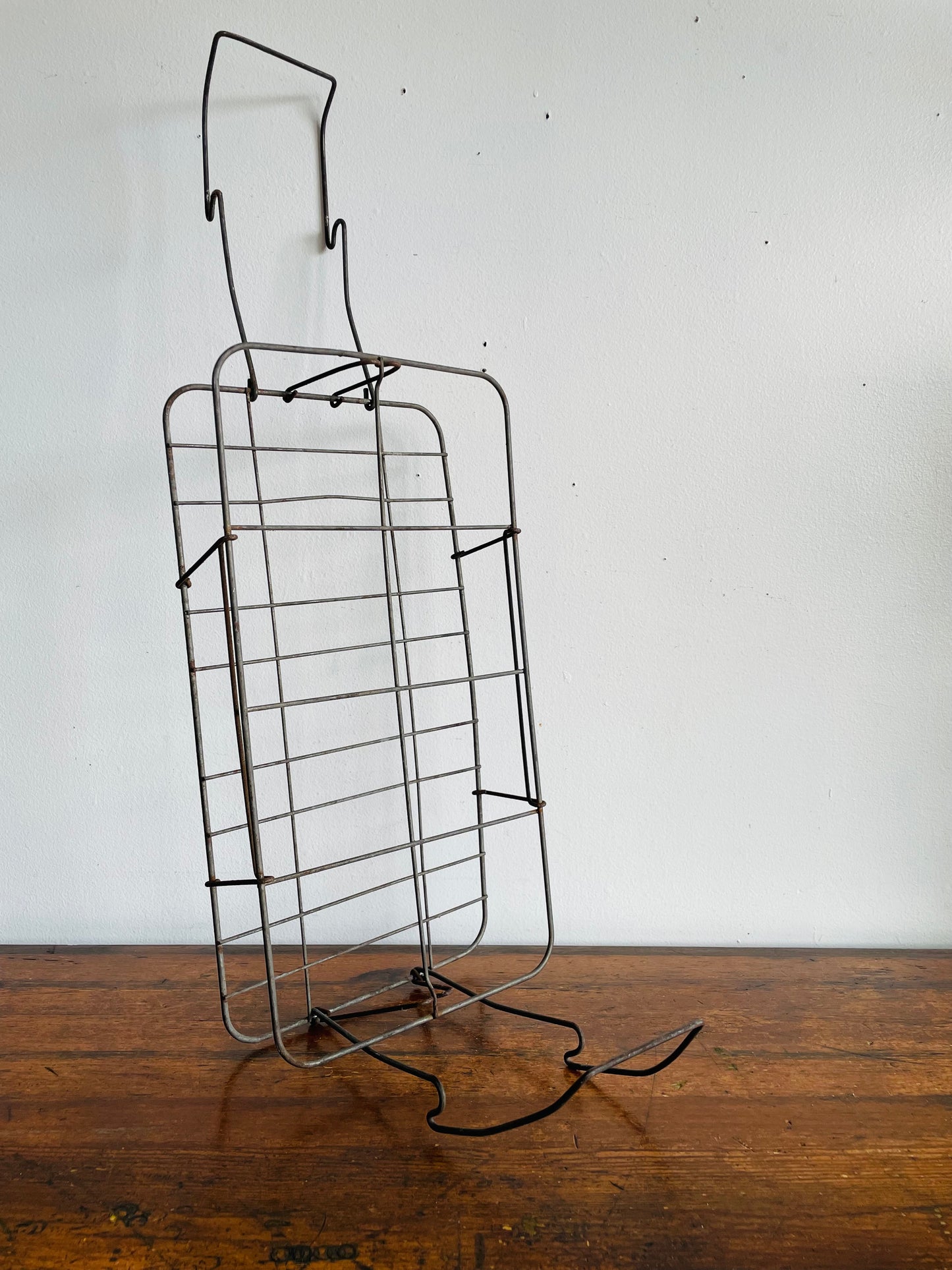 Vintage Metal Milk Bottle Caddy Carrier with Handles & Three Glass Milk Bottles with Cardboard Bottle Caps