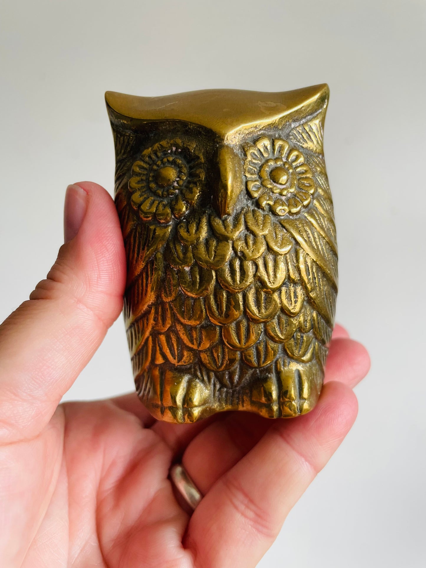 Vintage 3" Tall Solid Brass Owl Figurine - Made in Korea