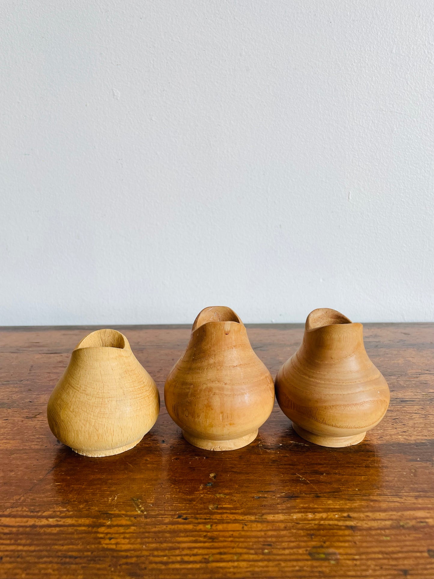 Handmade Wood-Turned Tulip Mouthed Candle Holders or Bud Vases - Artist Signed - Set of 3