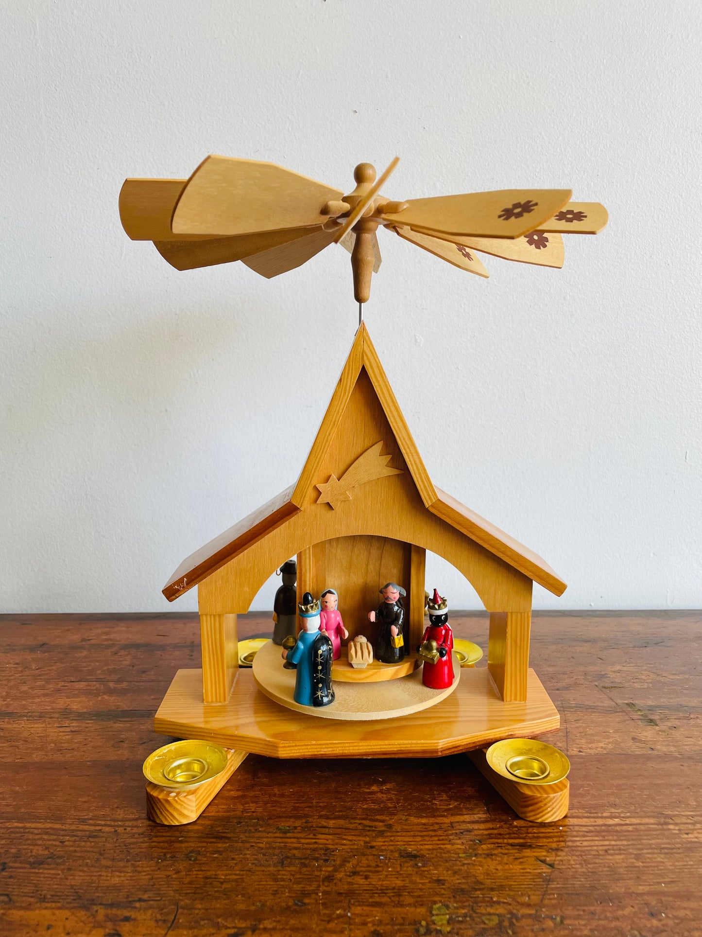 Wooden Christmas Pyramid Nativity Candle Carousel - Made in Taiwan