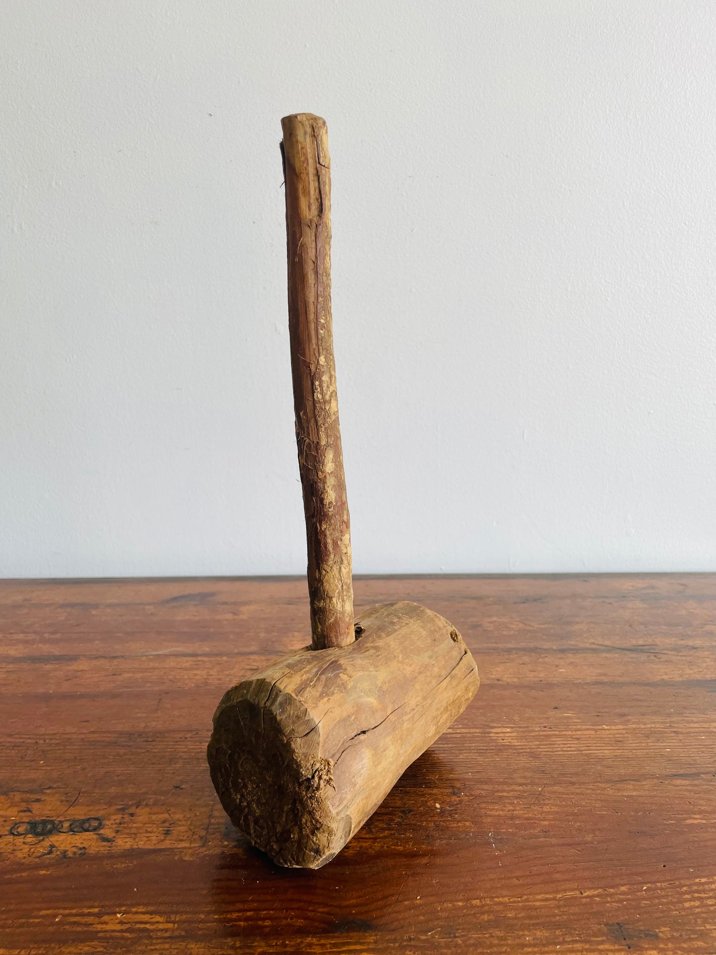 13" Rustic Farmhouse Primitive Wooden Mallet Hammer Tool with Hand Hewn Head Peg