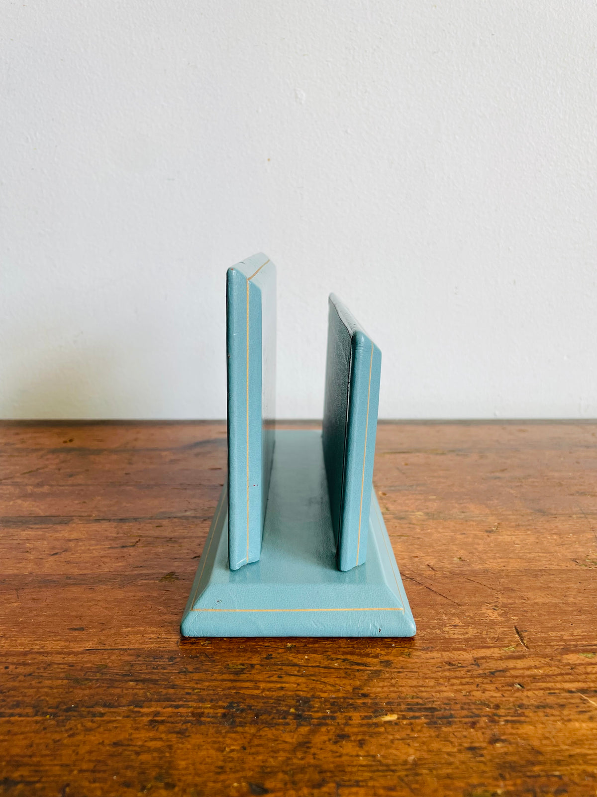 Vintage C.P. Leathercrafts New York Blue & Gold Leather Office Desk Organizer / Mail Letter Card Holder