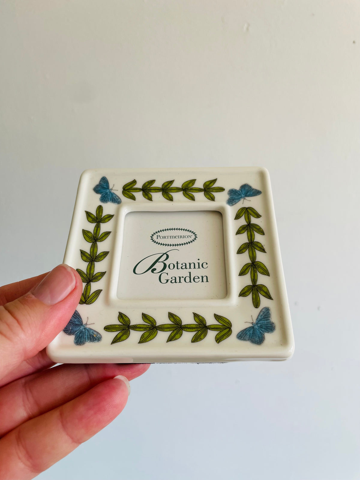 Vintage Portmeirion Botanic Garden Square Miniature Picture Frame with Easel Back & Butterfly & Leaf Design - 1.6" x 1.6"