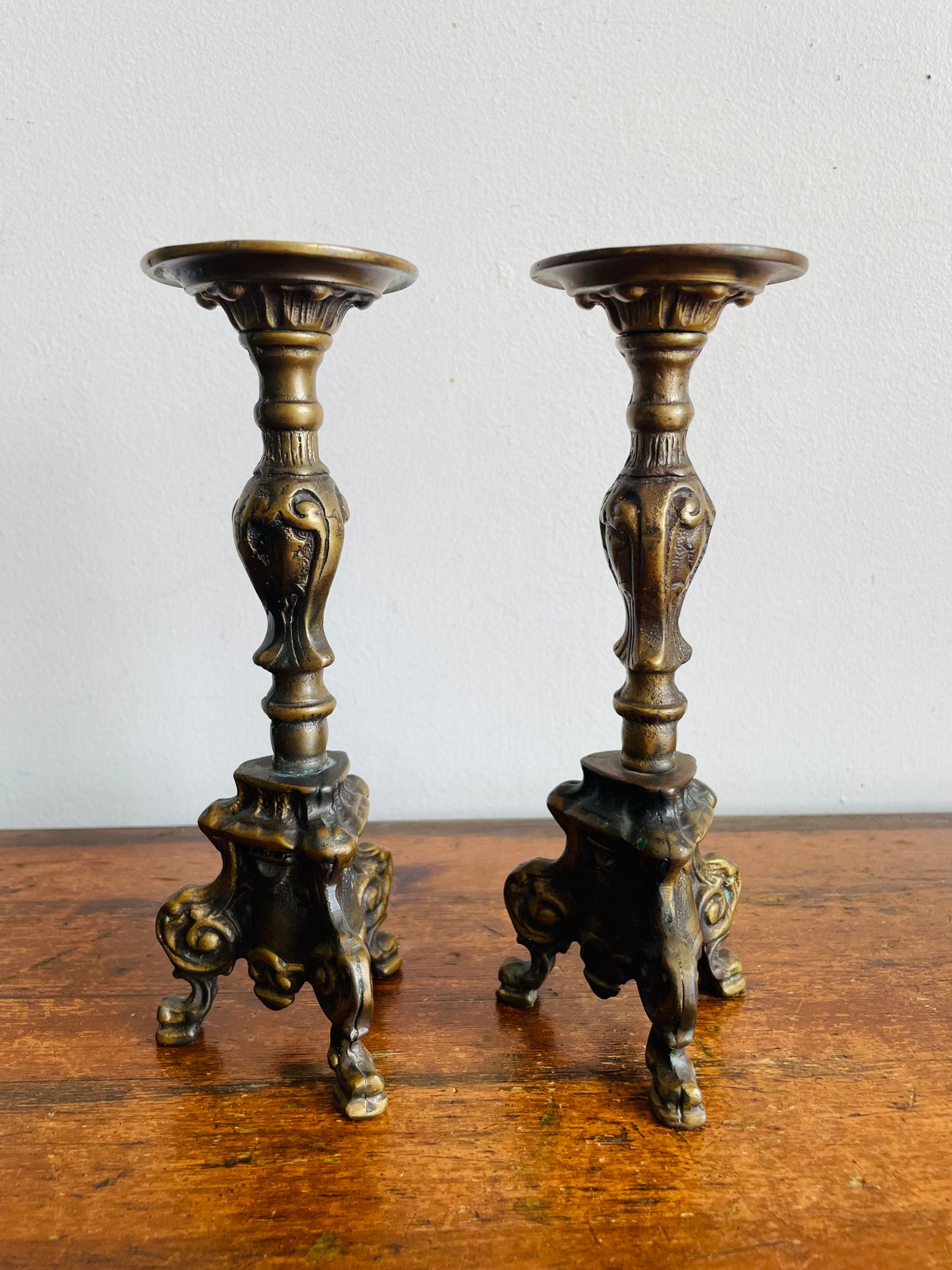 Vintage Heavy & Solid Brass Pricket Stick Candle Holders - Set of 2 - Can Unscrew & Take Apart