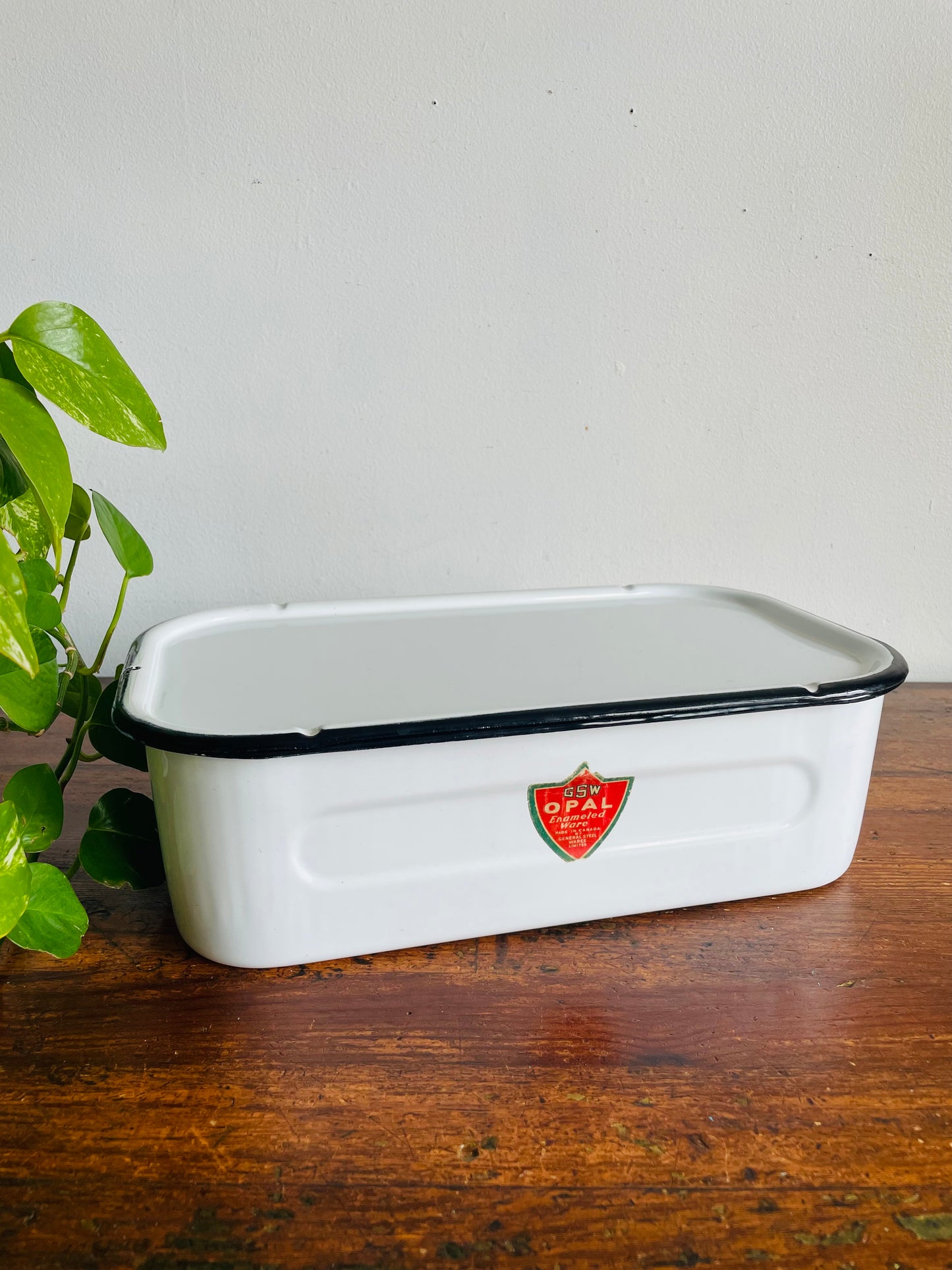 Vintage White with Black Trim GSW Opal Enamelware Refrigerator Box with Lid - Made in Canada by General Steel Wares Limited