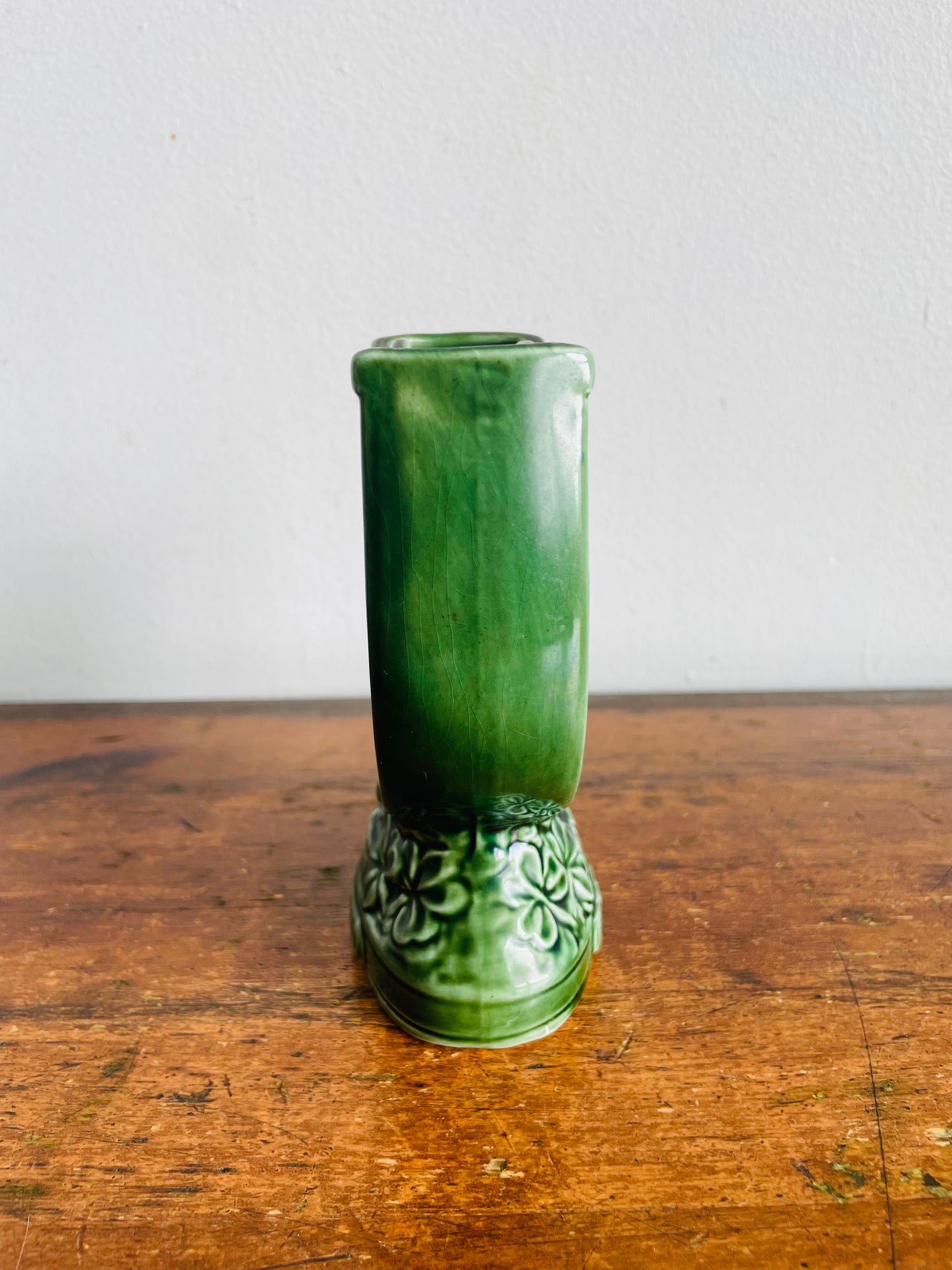 Vintage Green Sylvac 4110 Good Luck From Ireland Vase, Match, or Incense Holder with Horseshoe Horse Equestrian Design #2 - Made in England
