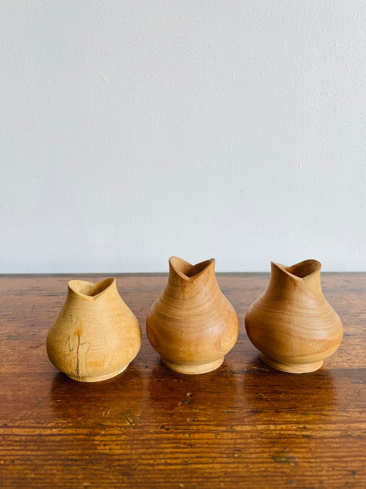 Handmade Wood-Turned Tulip Mouthed Candle Holders or Bud Vases - Artist Signed - Set of 3