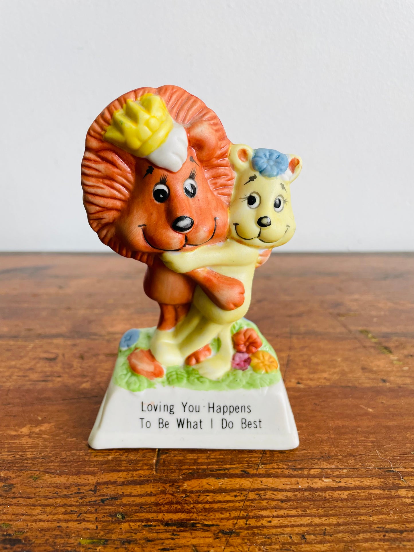 1979 Russ Berrie & Co. #812 Adorable Ceramic Lion Statue - Loving You Happens To Be What I Do Best - Made in Taiwan