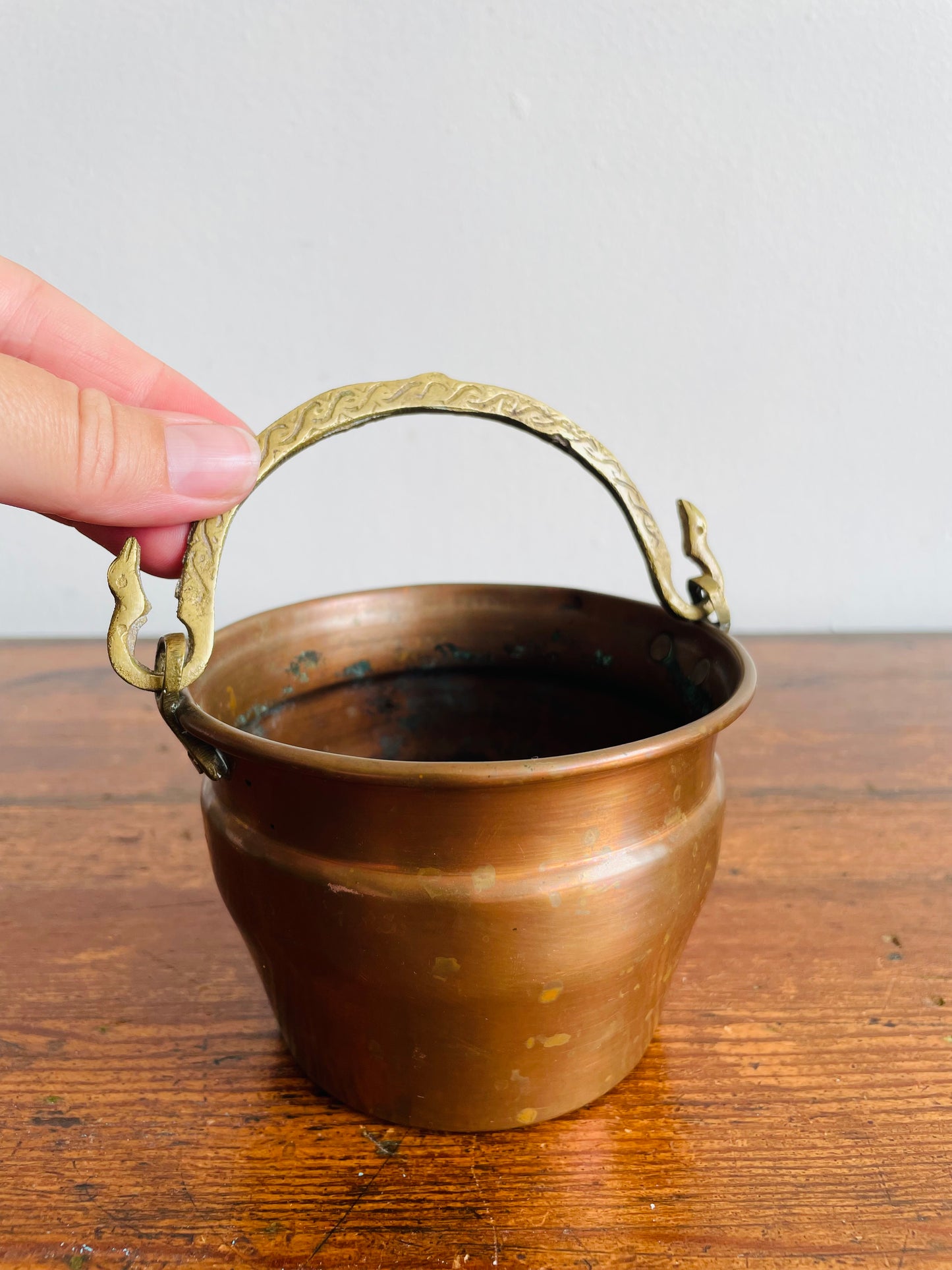 Copper Bucket Pail with Etched Brass Handle - Makes a Great Planter Pot!