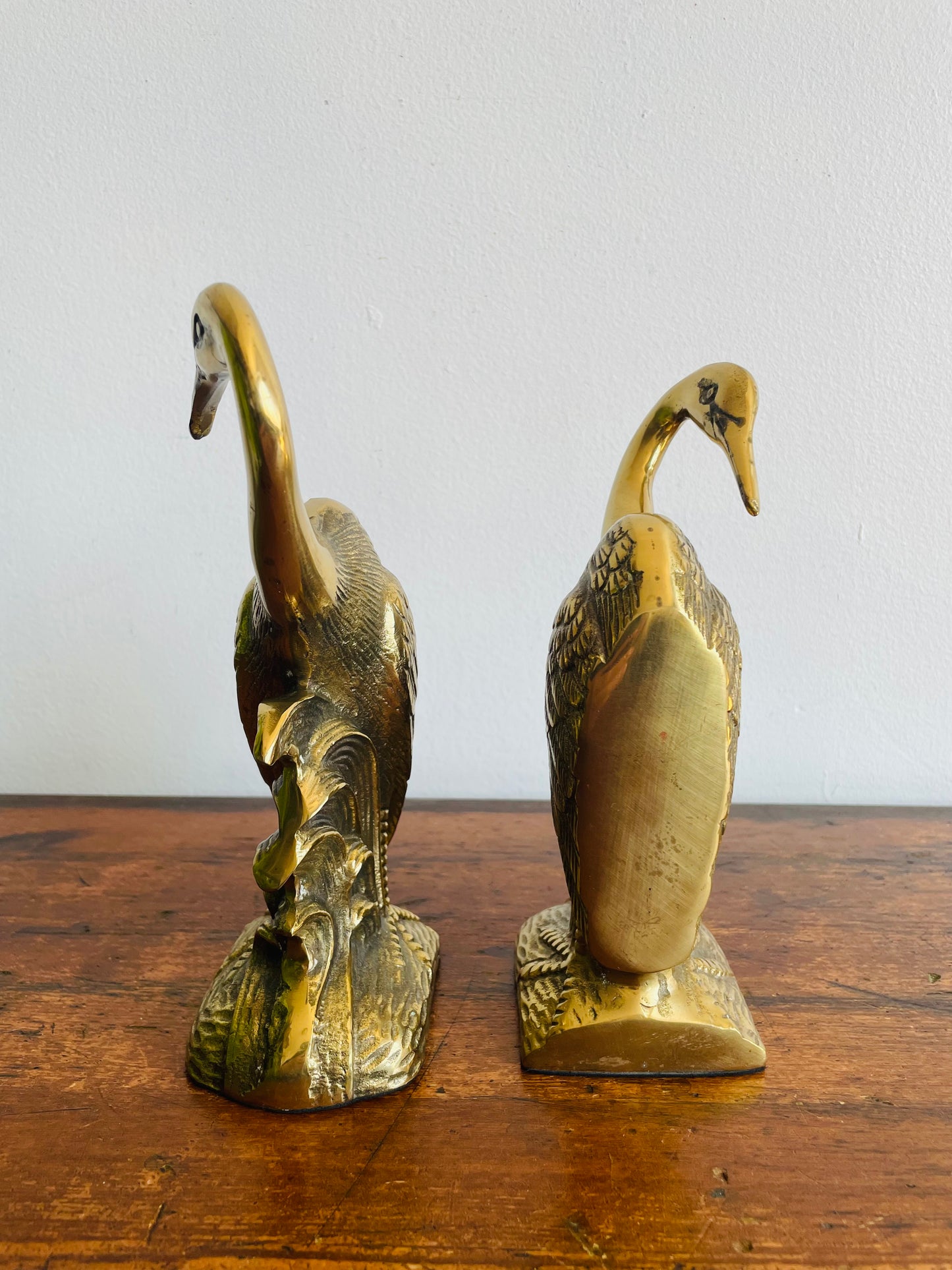 Solid Brass Heron or Crane Bird Bookends - Set of 2 - 1991 Made in Korea