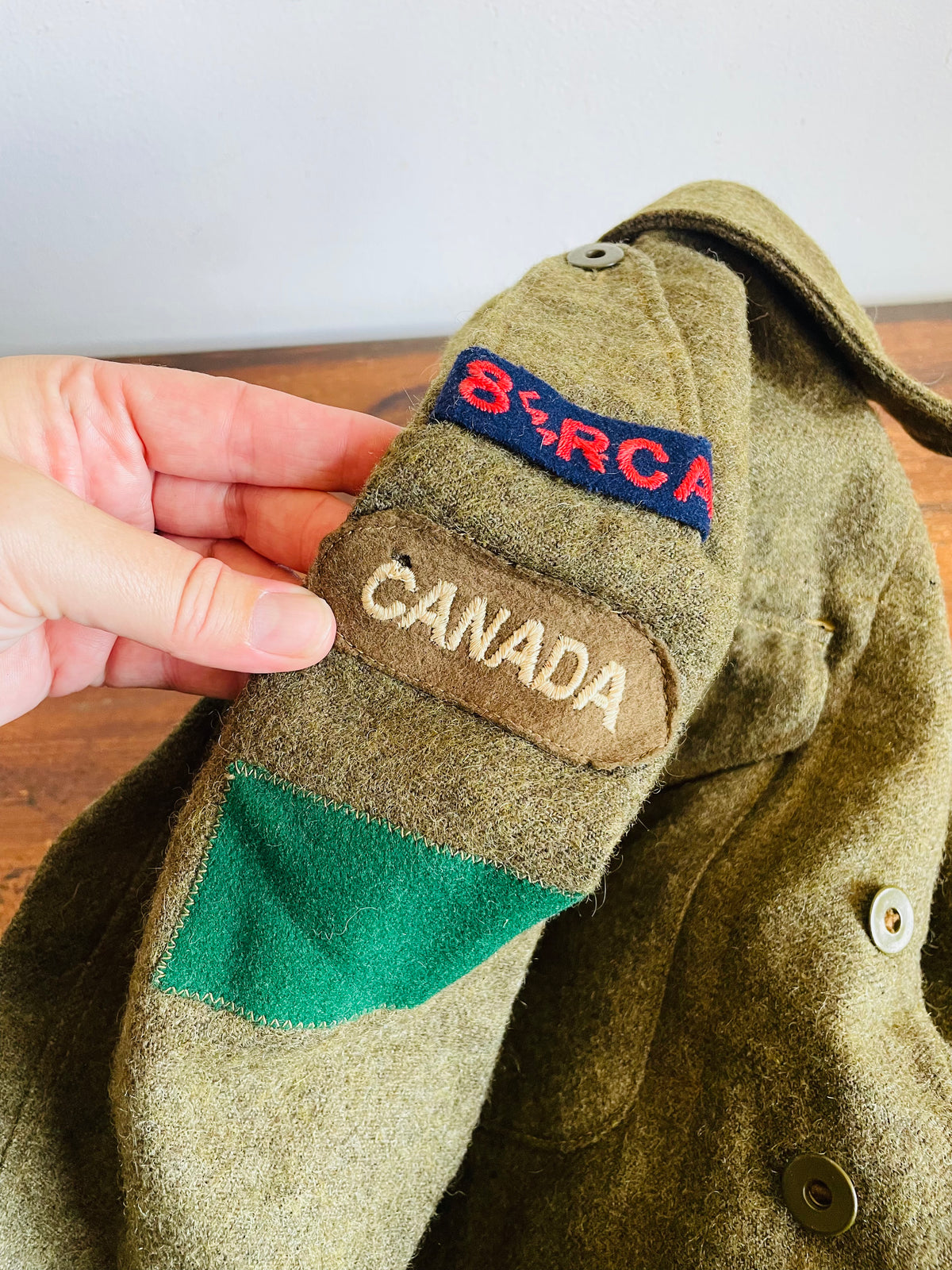Vintage WW2 1943 Battle Dress Blouse Serge Wool Shirt - Size 6 - 8 LAA RCA - 8th Light Anti-Aircraft Regiment - Royal Canadian Artillery - Made by Hyde Park Clothes Limited Montreal