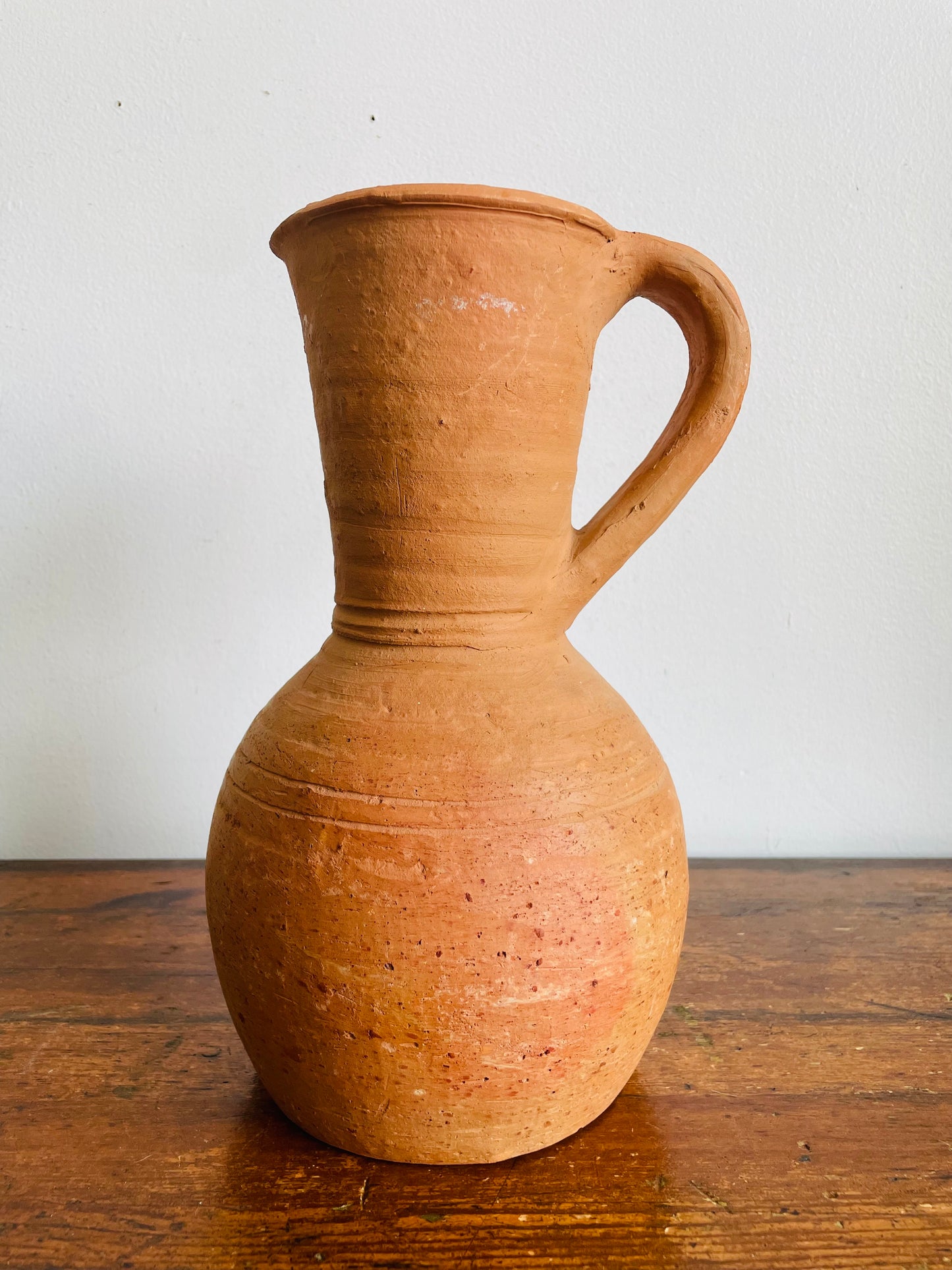 Vintage Rustic Earthenware Terracotta Clay Pitcher Jug Vase with Handle