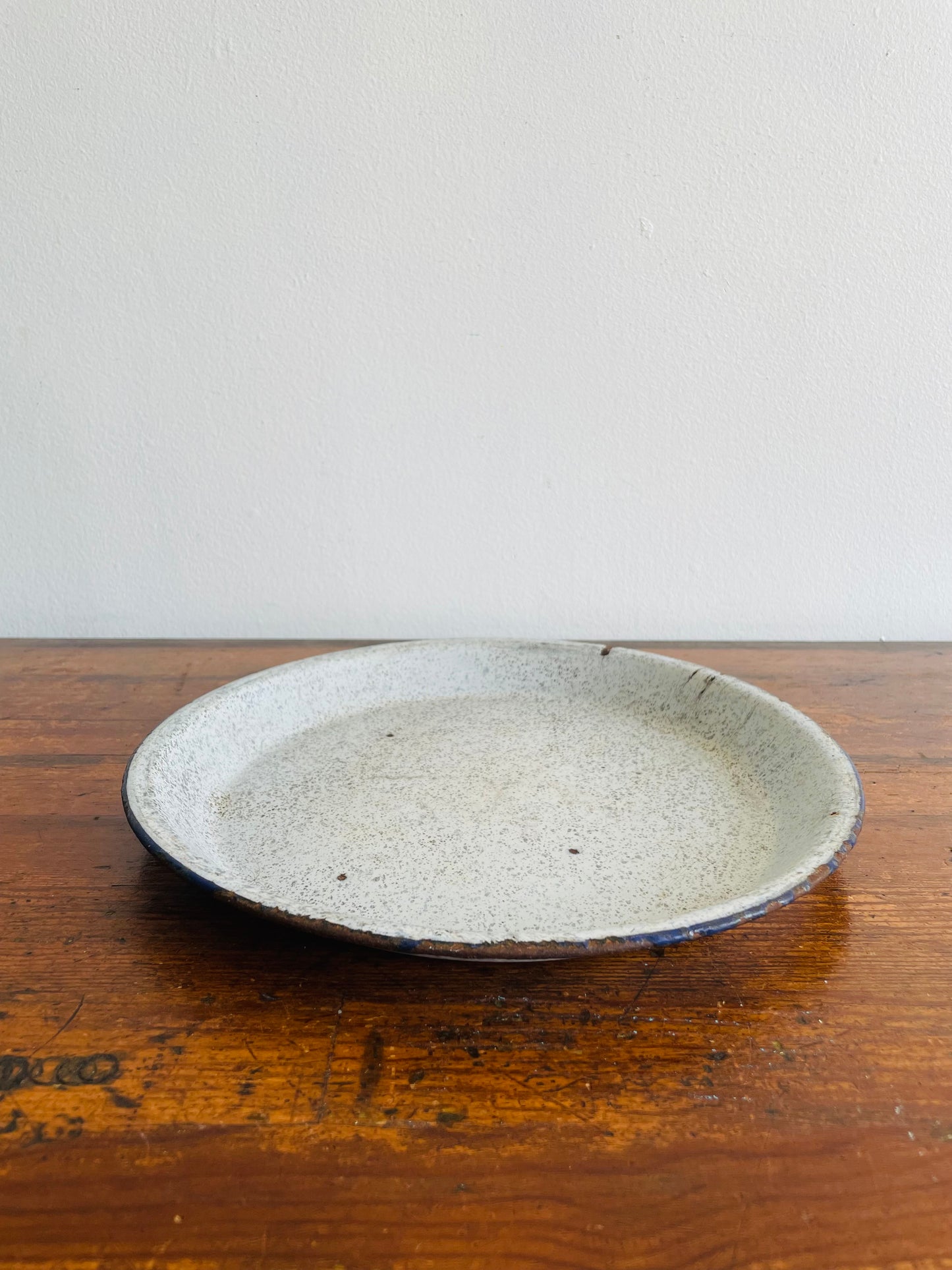 Pair of Graniteware Enamelware Pie Dishes or Plates - Speckled White & Blue - Set of 2