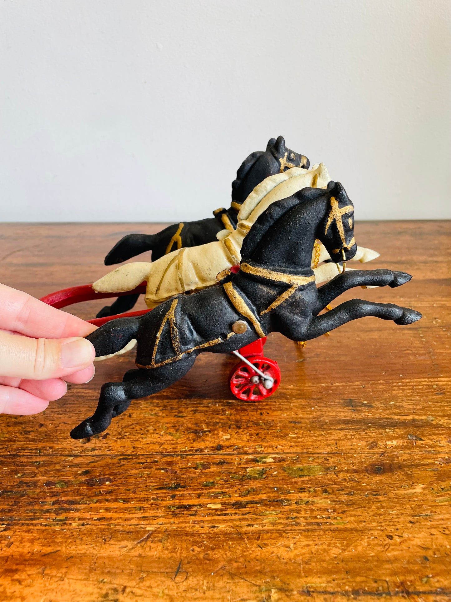 Vintage Hubley Cast Iron Three Horse Drawn Patrol or Fire Wagon with Driver Figure - Please Read