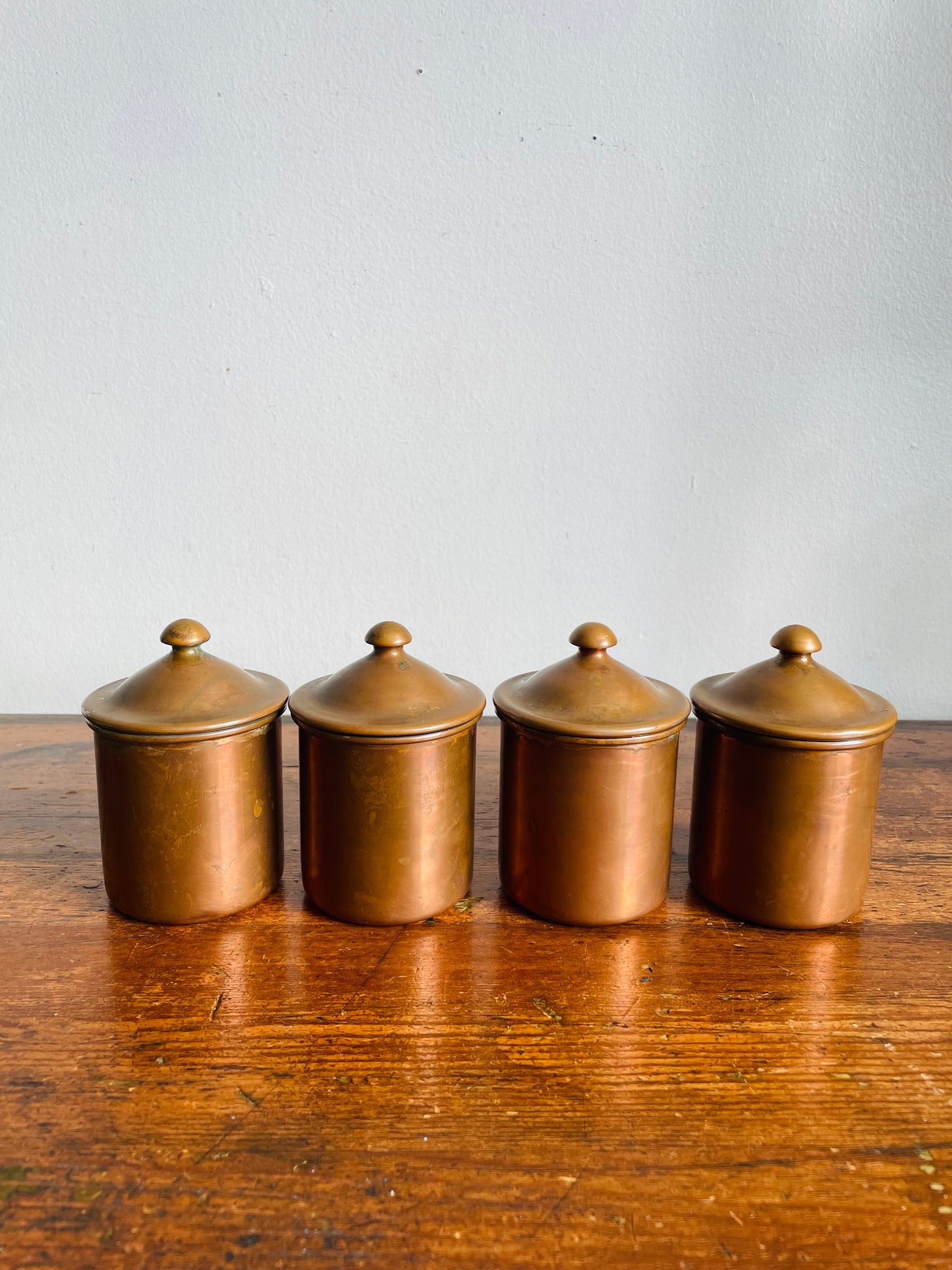 Vintage Collection of Douro B & M Mini Copper Canister Jars with Knob Handle Lids - Set of 4 - Made in Portugal