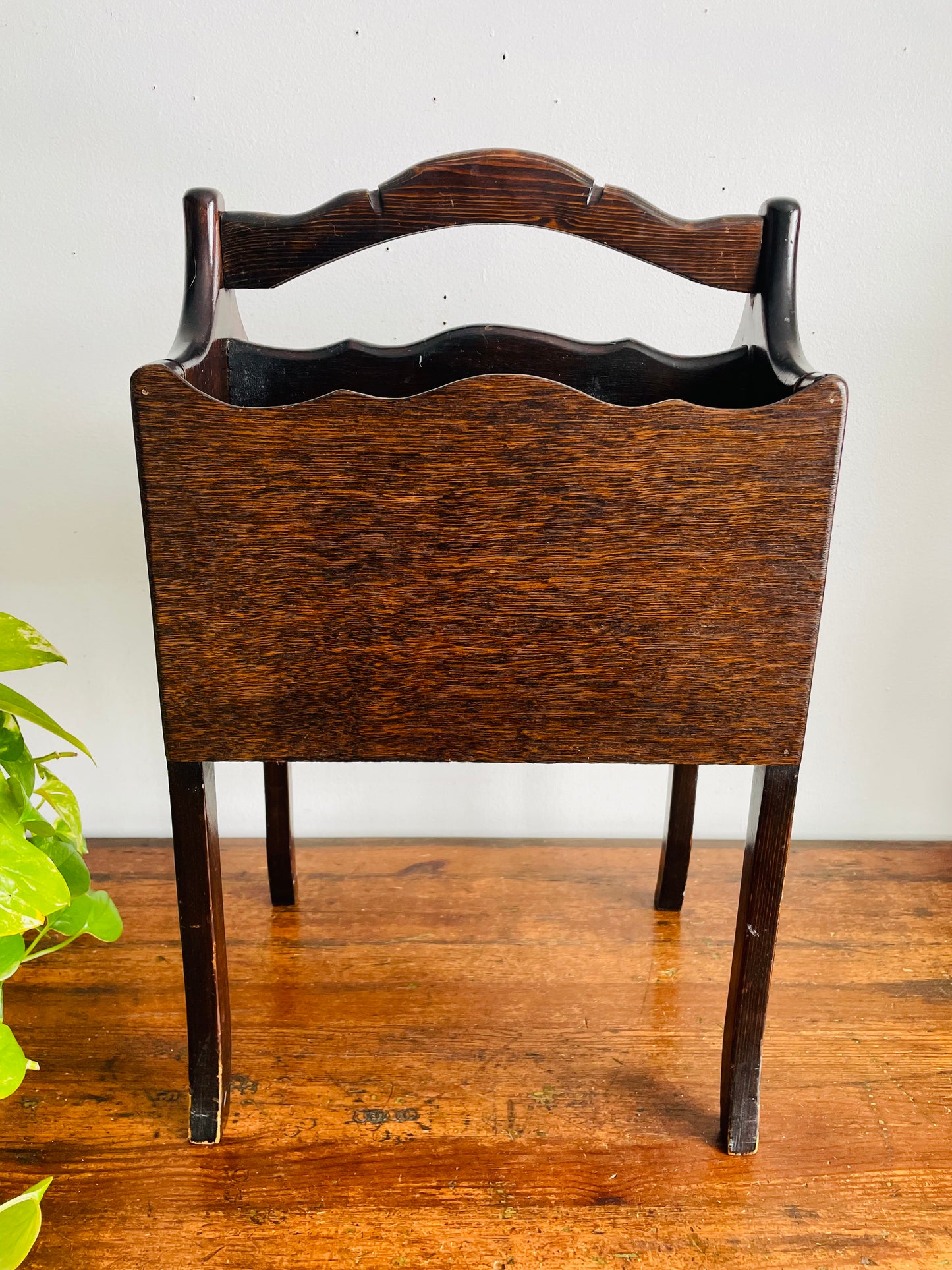 Vintage Standing Wood Magazine / Newspaper / Sheet Music / Book Rack Holder with Handle - Also Great for Knitting Supplies! - No Shipping