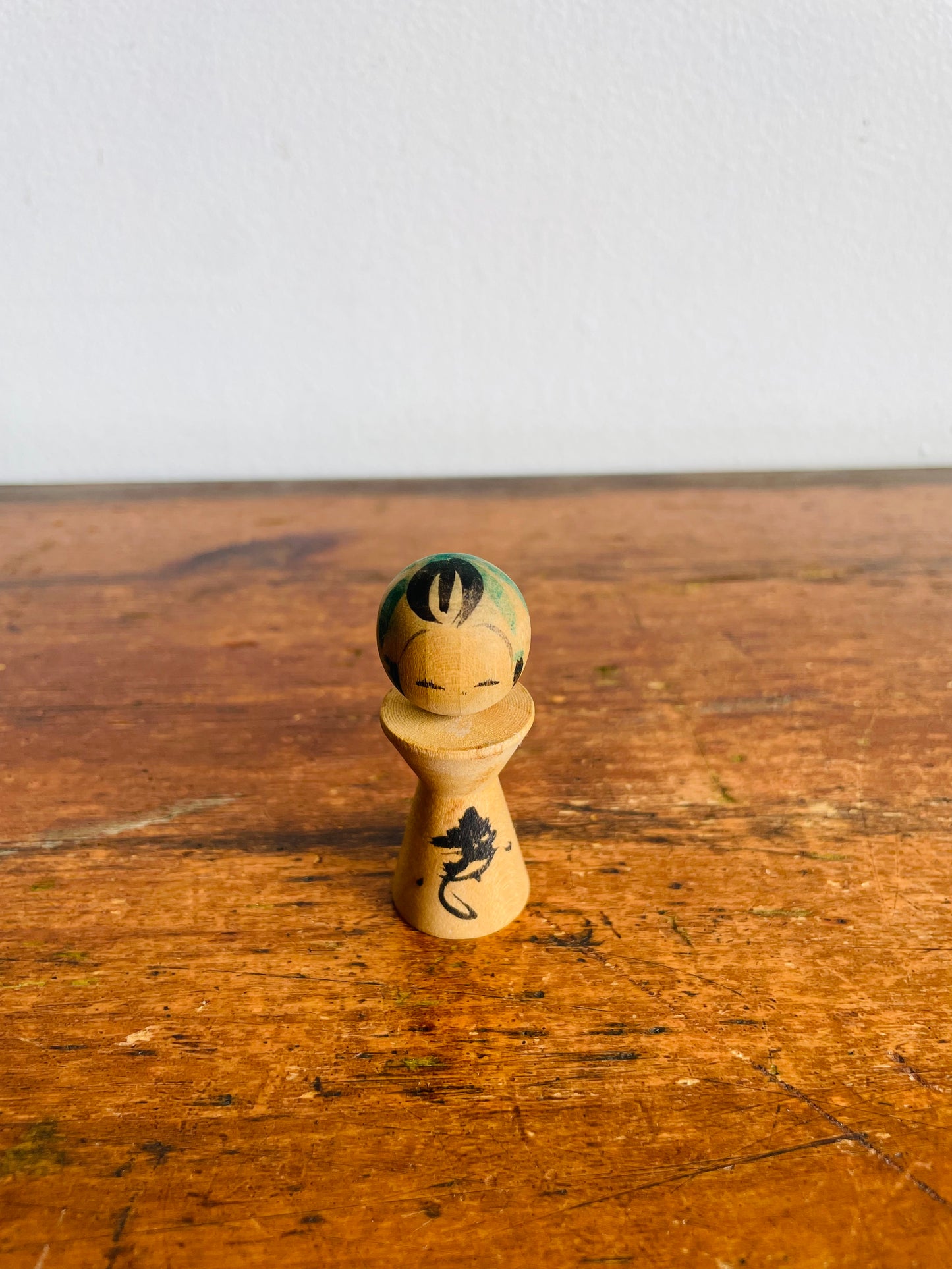 Vintage 2.25" Tall Japanese Wooden Kokeshi Doll - Miniature Baby Child Size