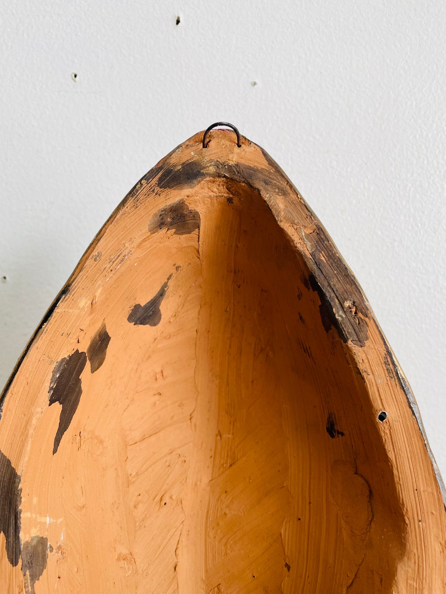 Vintage Stunning Long & Narrow Terracotta Clay Painted Gold Wall Hanging Face Sculpture - No Shipping