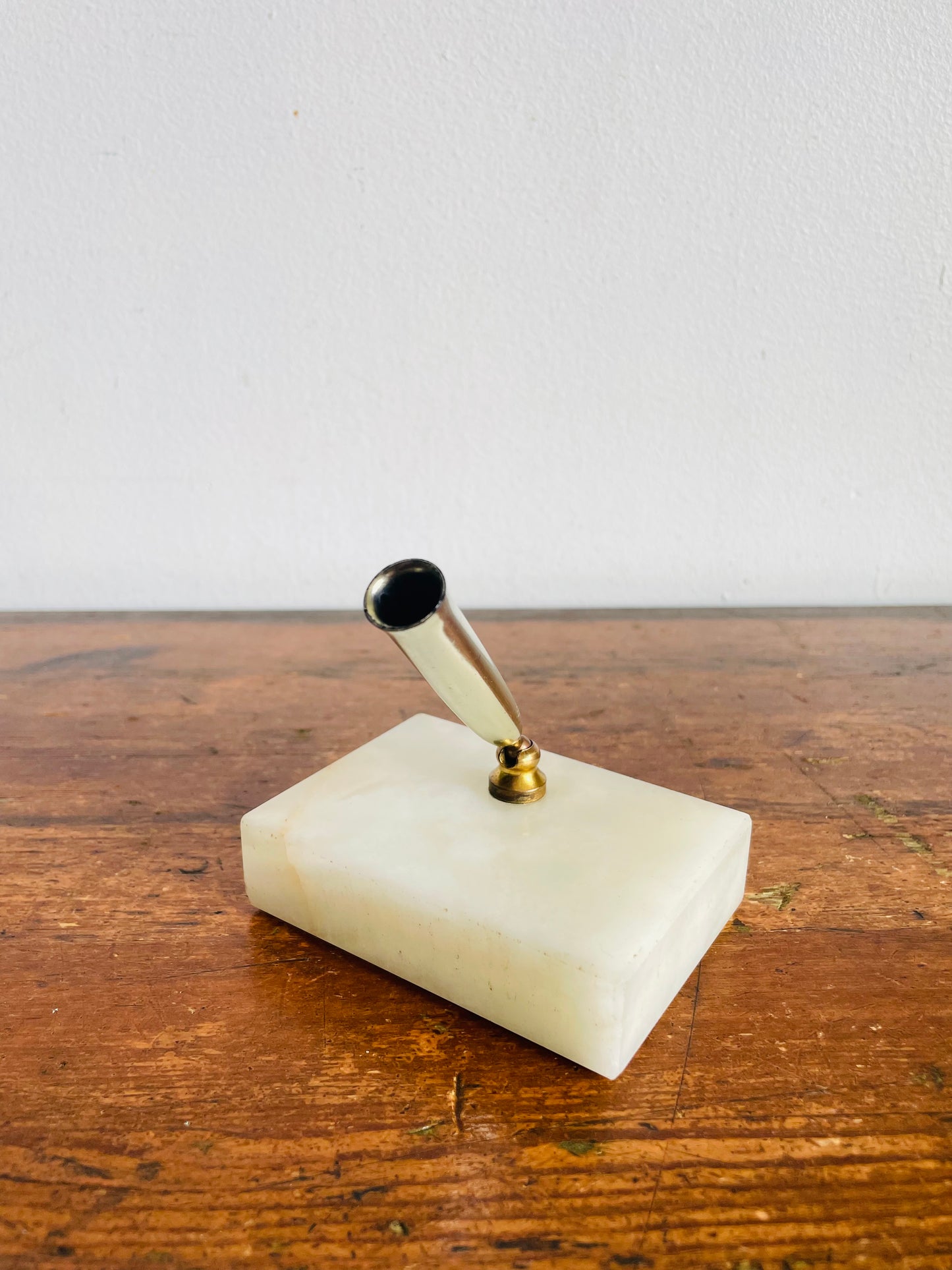 Vintage Pen Holder with Alabaster Marble Stone Base