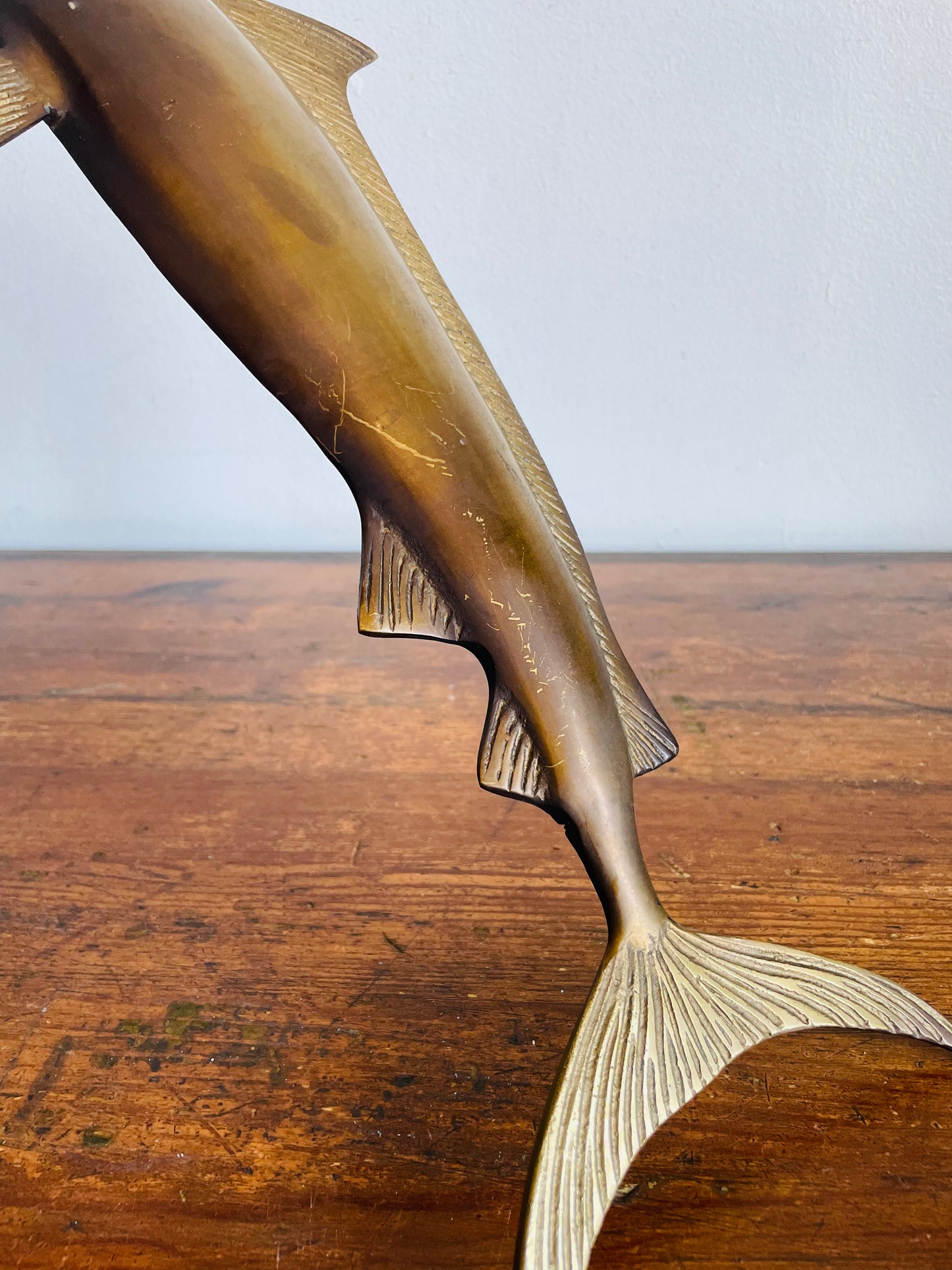 Vintage Solid Brass Swimming Marlin Fish or Swordfish - Wall Hanging Decor