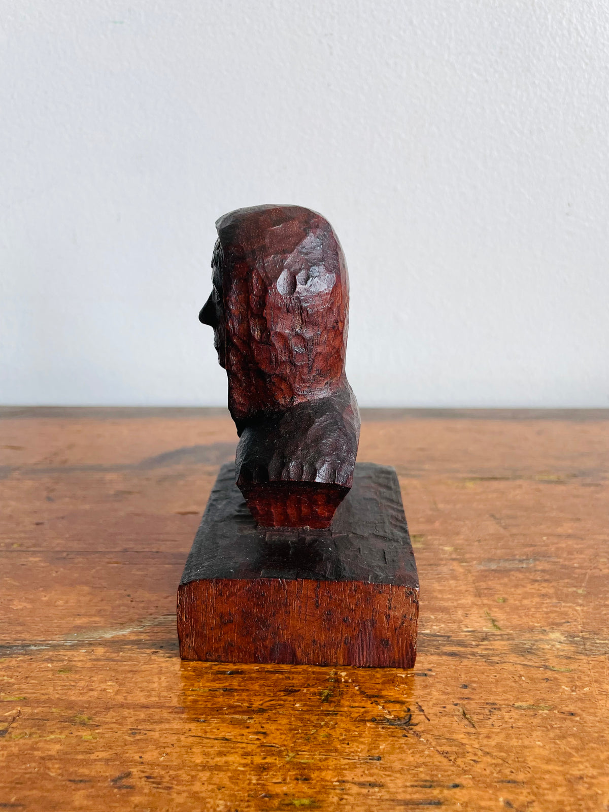 Vintage Stunning Artist Signed Dark Wood Sculpture Bust Statue of Person - Hand Carved From a Single Piece of Wood