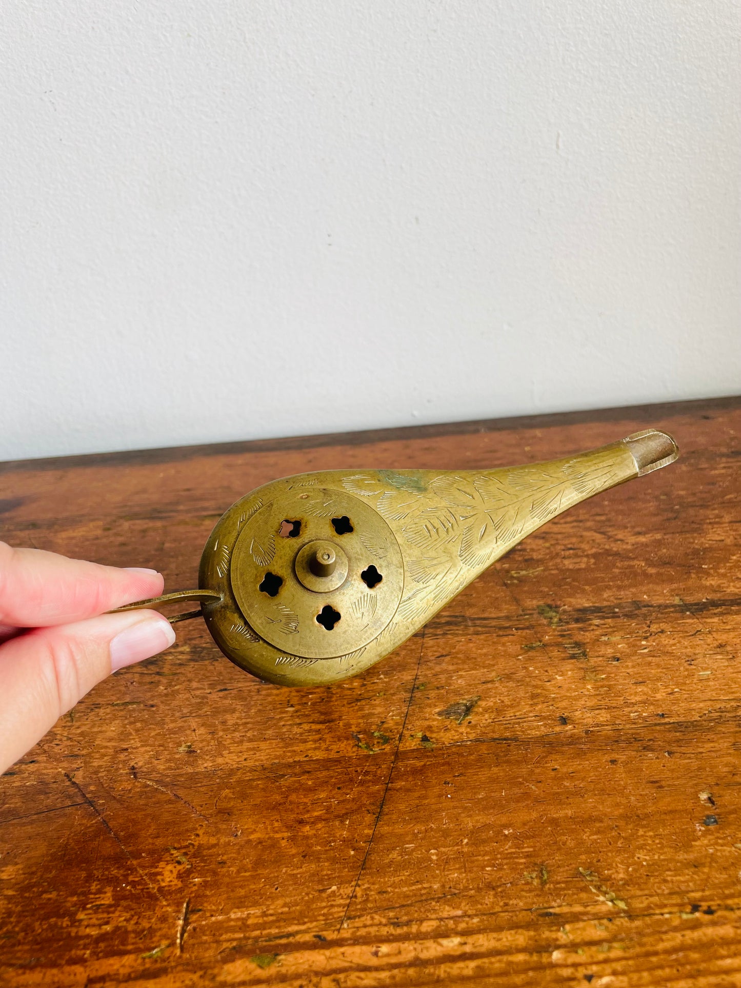Vintage Solid Brass Aladdin Genie Lamp Cone Incense Burner