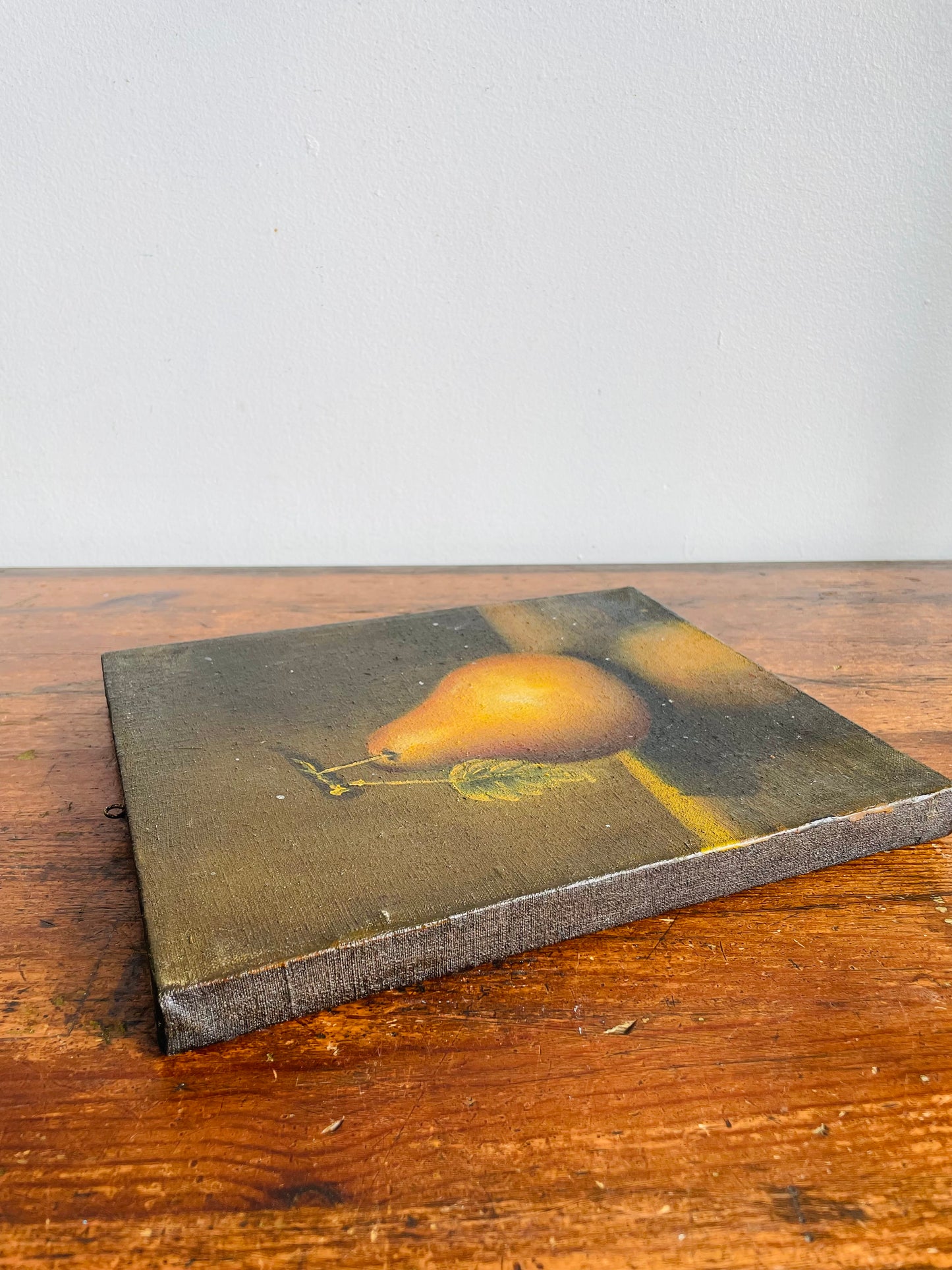 Antique Original Art Painting Picture on Canvas - Moody Still Life Study of a Pear