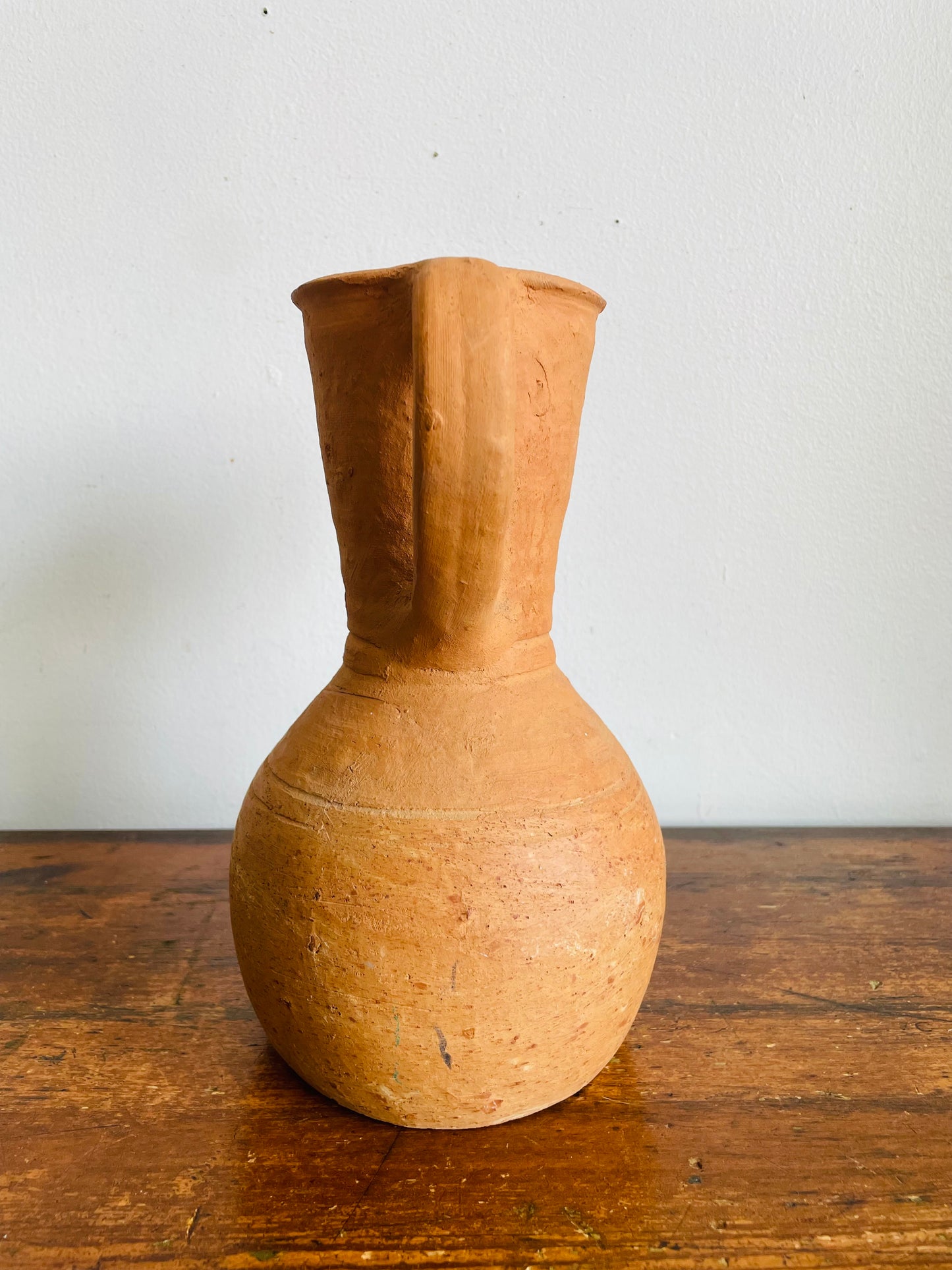 Vintage Rustic Earthenware Terracotta Clay Pitcher Jug Amphora Vase with Two Handles