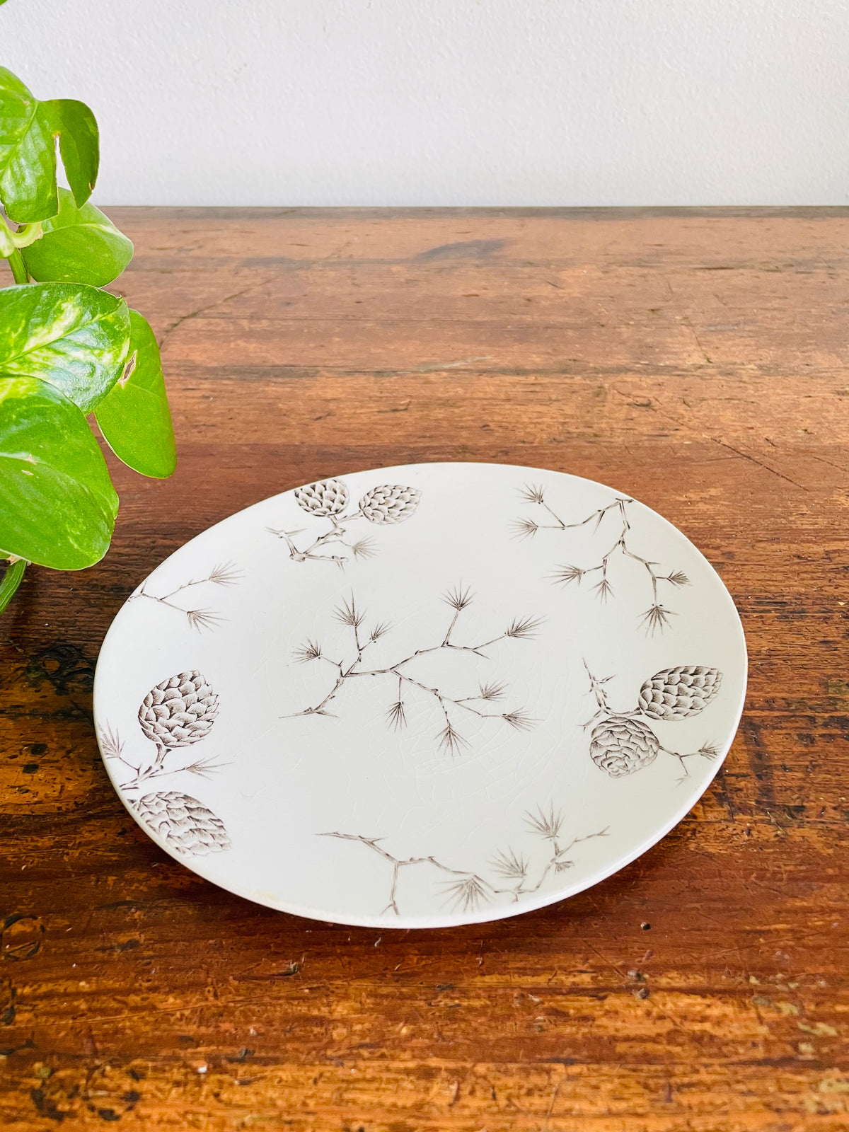 Vintage Wood & Sons "North Woods" Pattern Plate with Pinecone Design - Engraved by Hand - Made in England