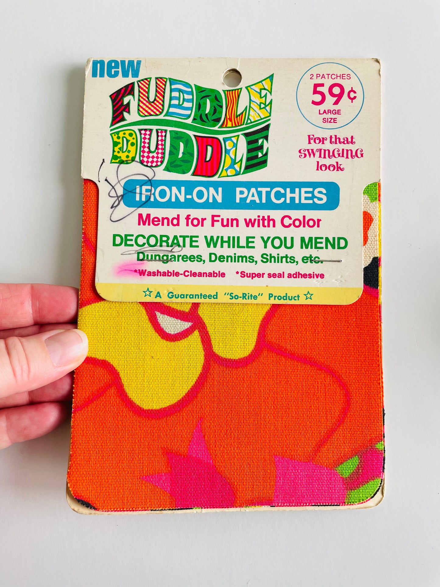 Vintage Groovy Sewing Notions Bundle - Peace, Flower Power, Butterfly, Stars & Shapes Buttons - Fuddle Duddle Floral Iron-On Patches - Rainbow Rick Rack - Bright & Fun!