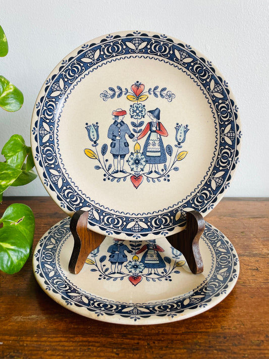 Vintage Johnson Brothers Hearts & Flowers Staffordshire England Old Granite Ironstone 8" Side Dish Plates - Set of 2