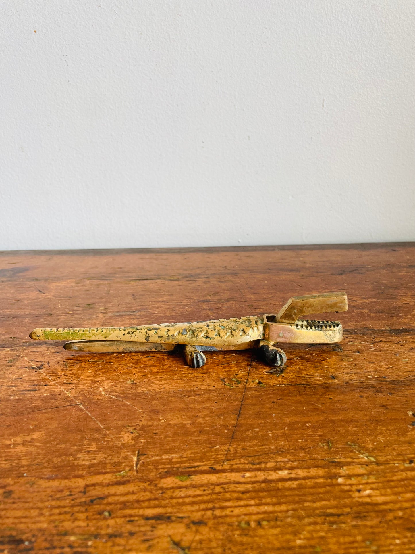 Vintage Solid Brass Alligator Nutcracker with Tarnish / Sold As-Is
