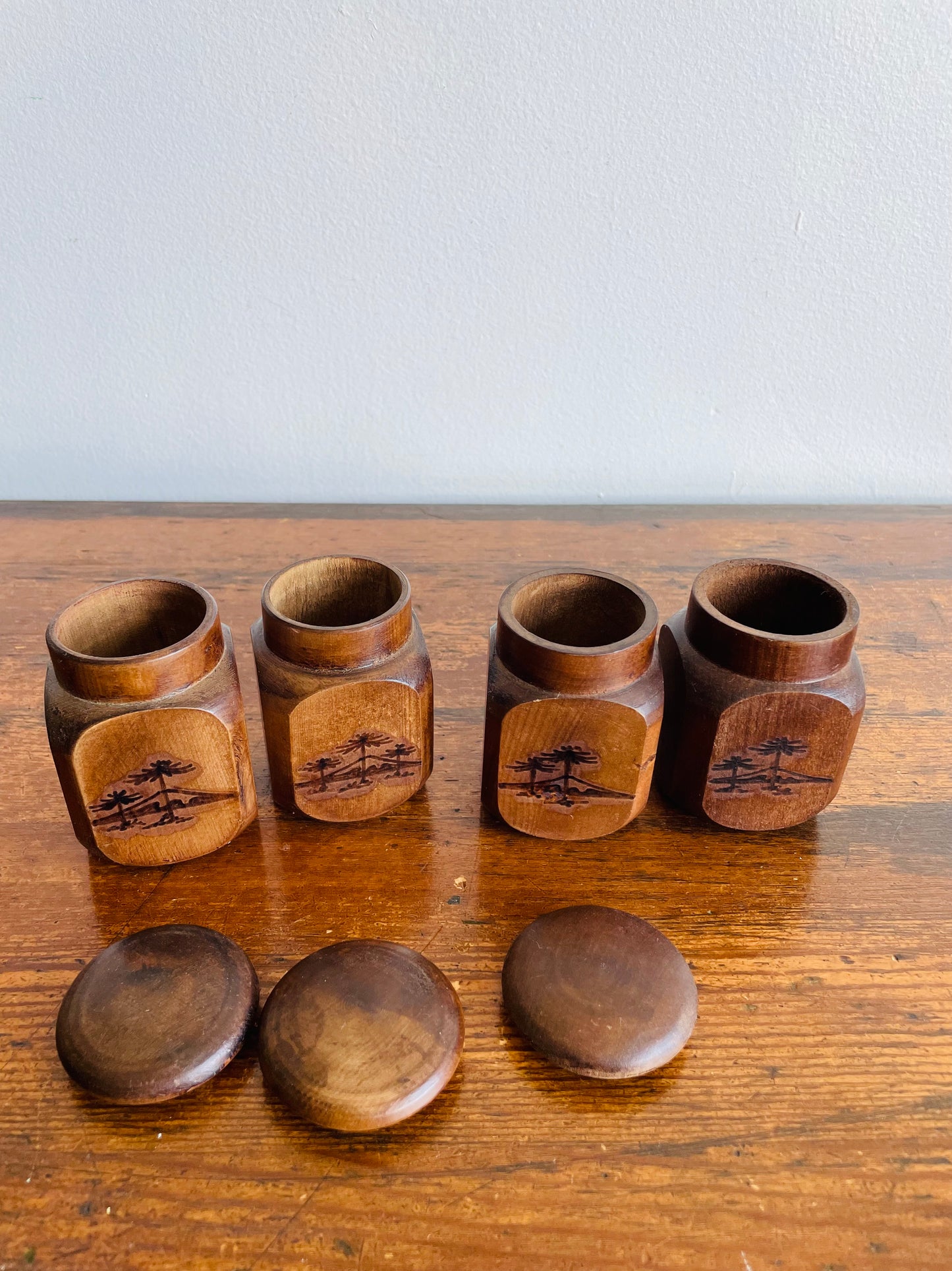 Miniature Wall Mount or Standing Shelf with Wooden Jars & Nature Scene - Makes a Great Spice Rack!