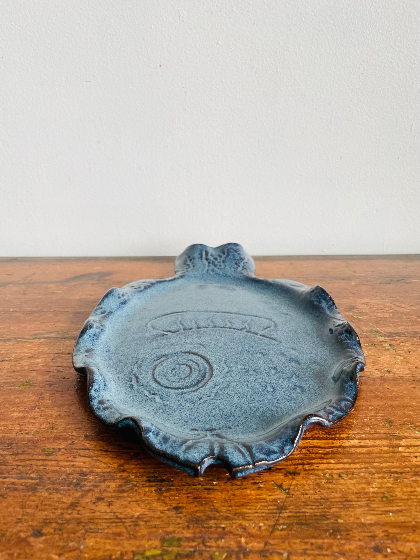 I'll Have the Fish Platter! Vintage Studio Art Pottery Wavy Speckled Blue Fish Plate - Artist Signed