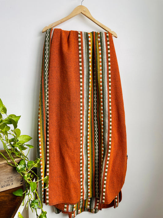 Bright Orange, Green & Yellow Thick Throw Blanket #1 with Embroidered Details - Perhaps Polish or Ukrainian