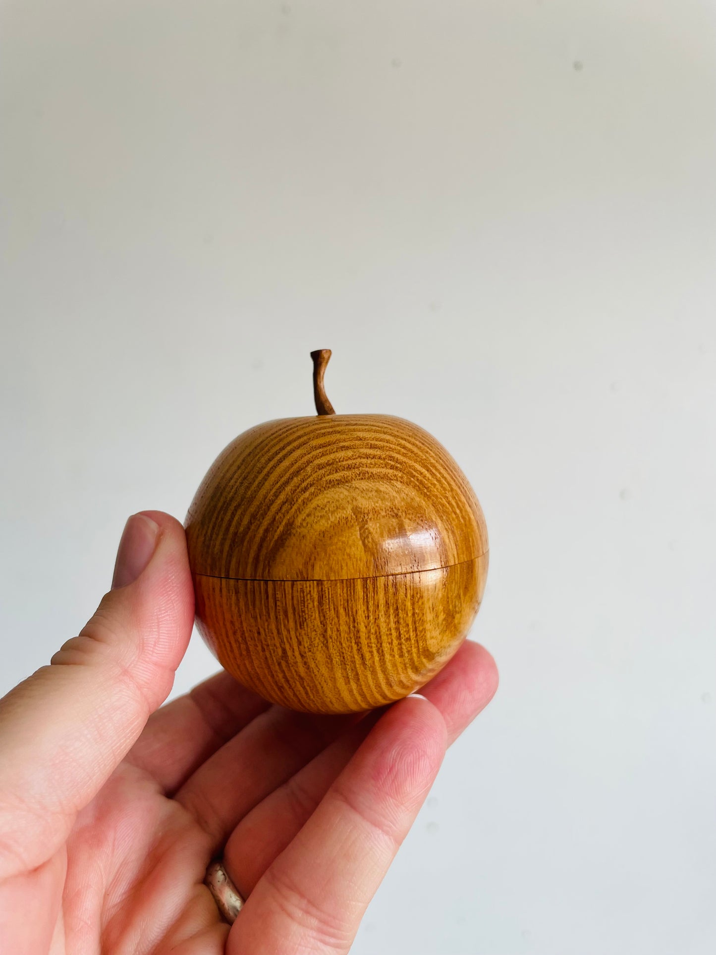 Vintage Carved Wood Pear & Apple Lidded Box Containers - Open Up / Hollow Inside - Set of 2