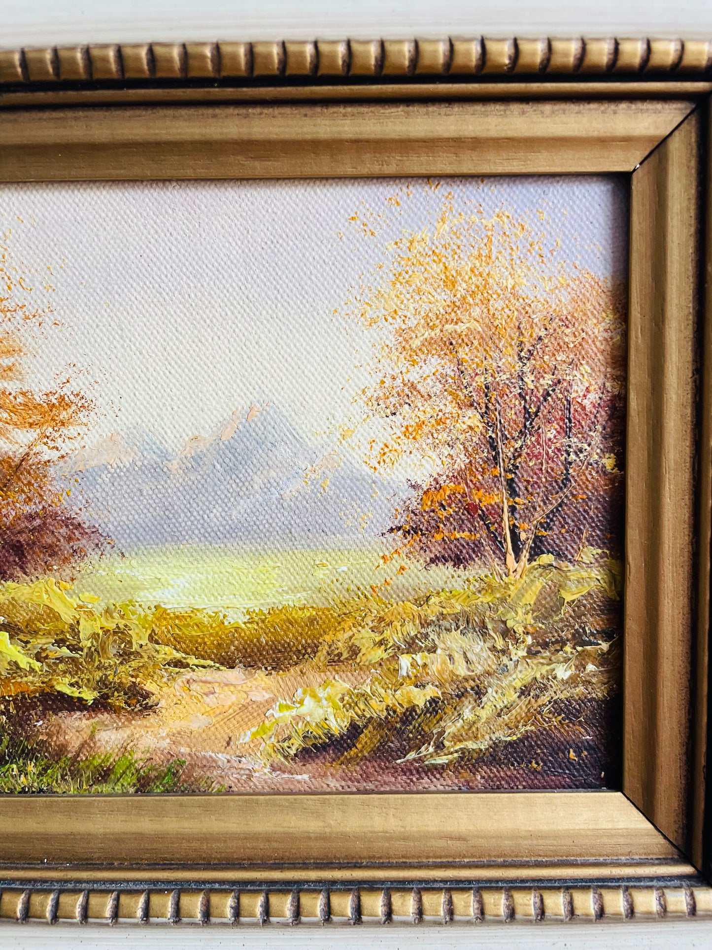 Original Art Painting of Landscape Scene in Gold & Cream Wood Frame