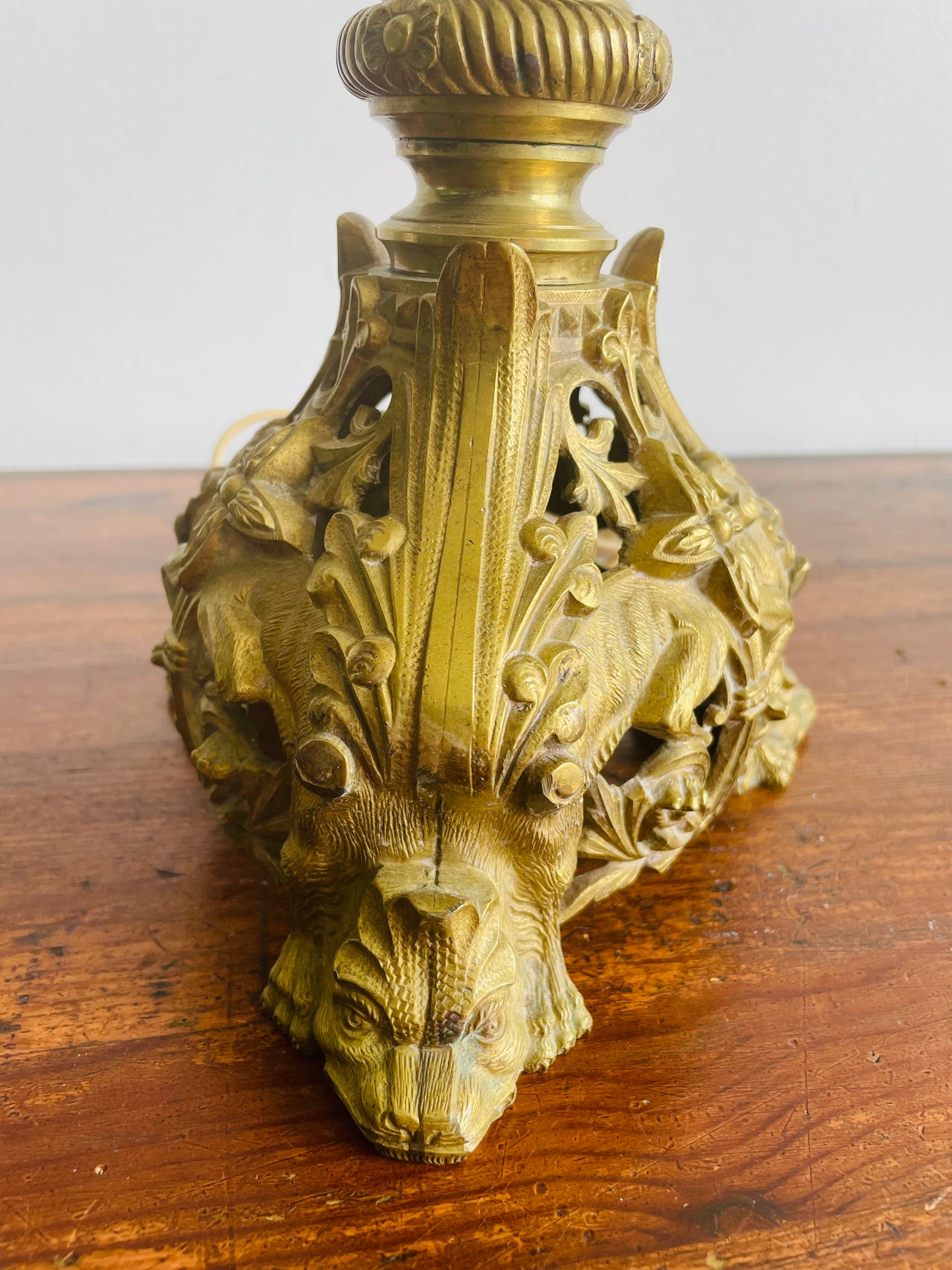 Antique Heavy Solid Brass Church Altar Candle Holder Turned Into Lamp - Originally from Montreal