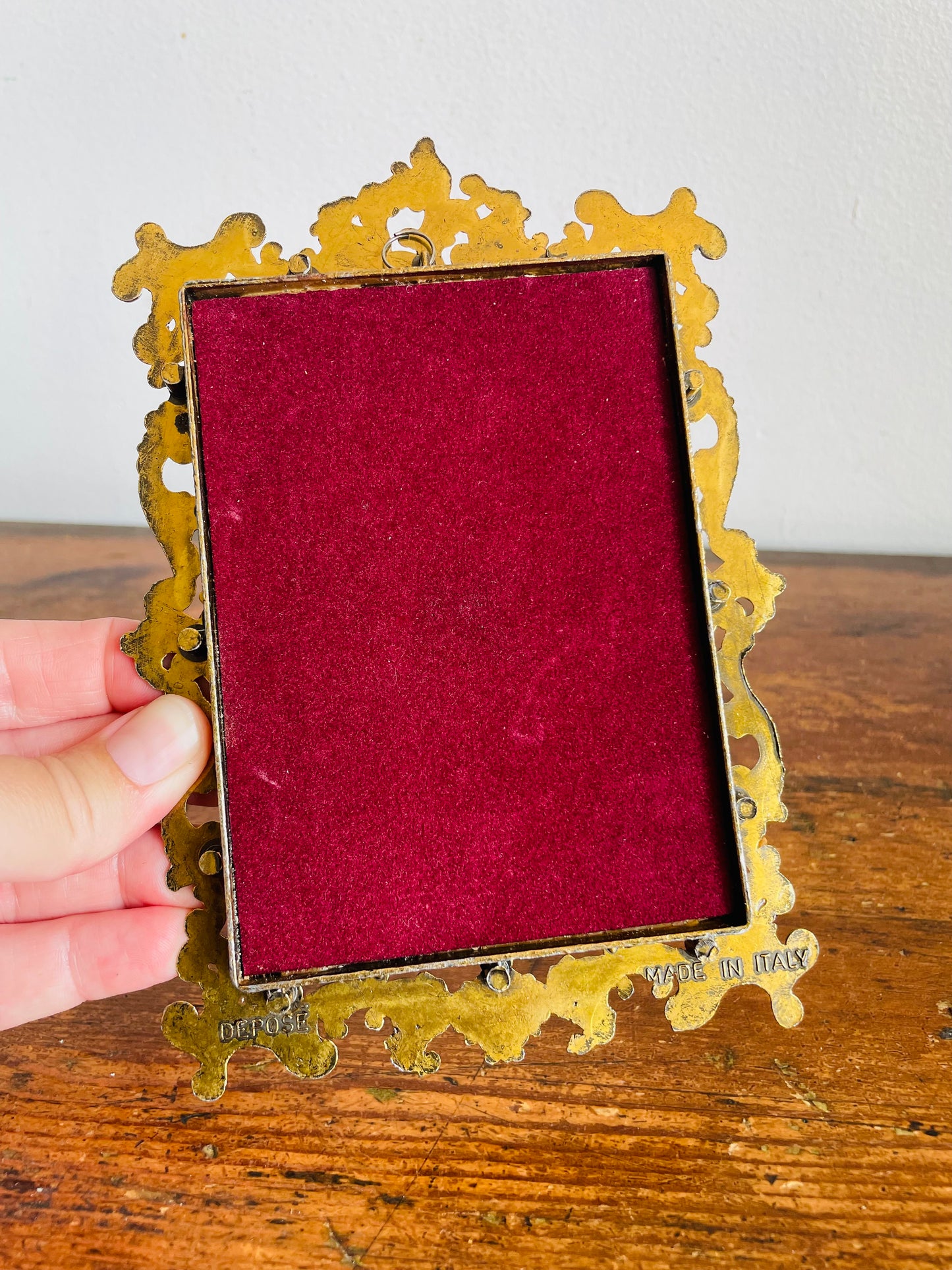 Vintage Ornate Brass Picture Frame with Print of Miss Jane Bowles & Puppy by Sir Joshua Reynolds - Made in Italy