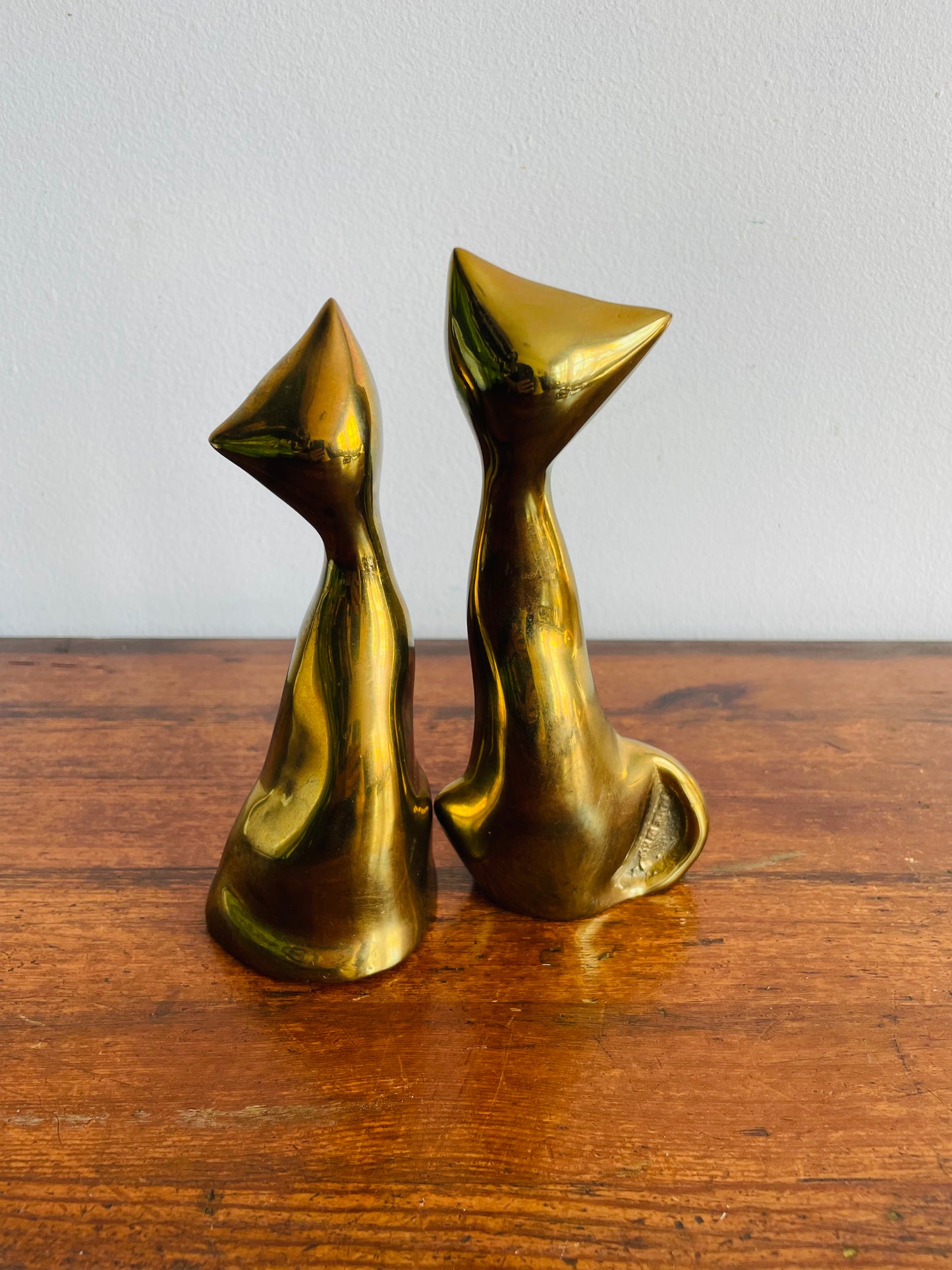 Solid Brass Tall Cat Figurines - Made in Korea - Set of 2