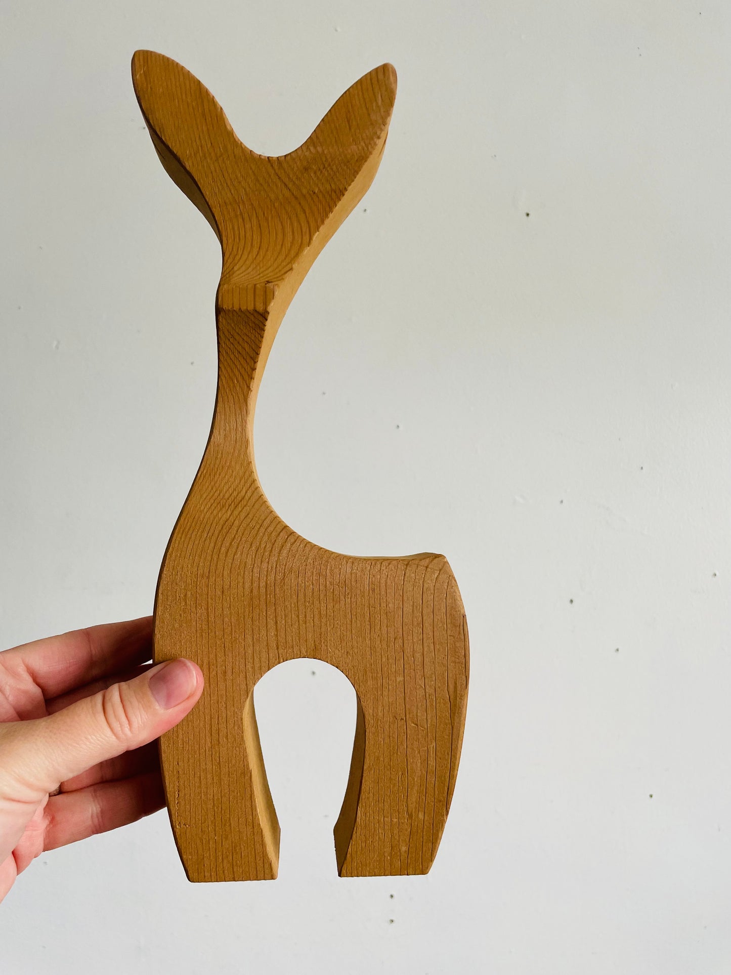 Vintage Mid-Century Modernist-Style Carved Wood Reindeer Sculptures - Set of 3