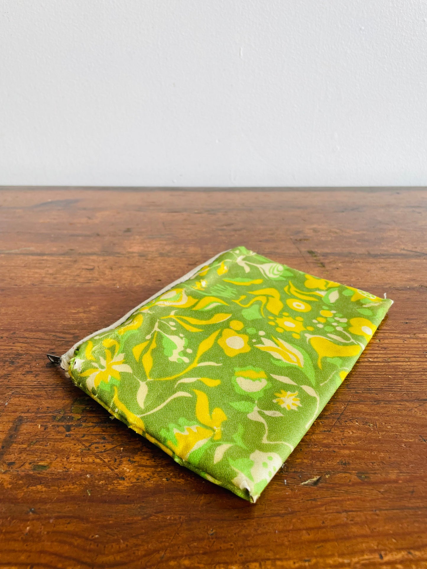 Groovy Zippered Pouch with Green & Lime Flower Design - As-Is