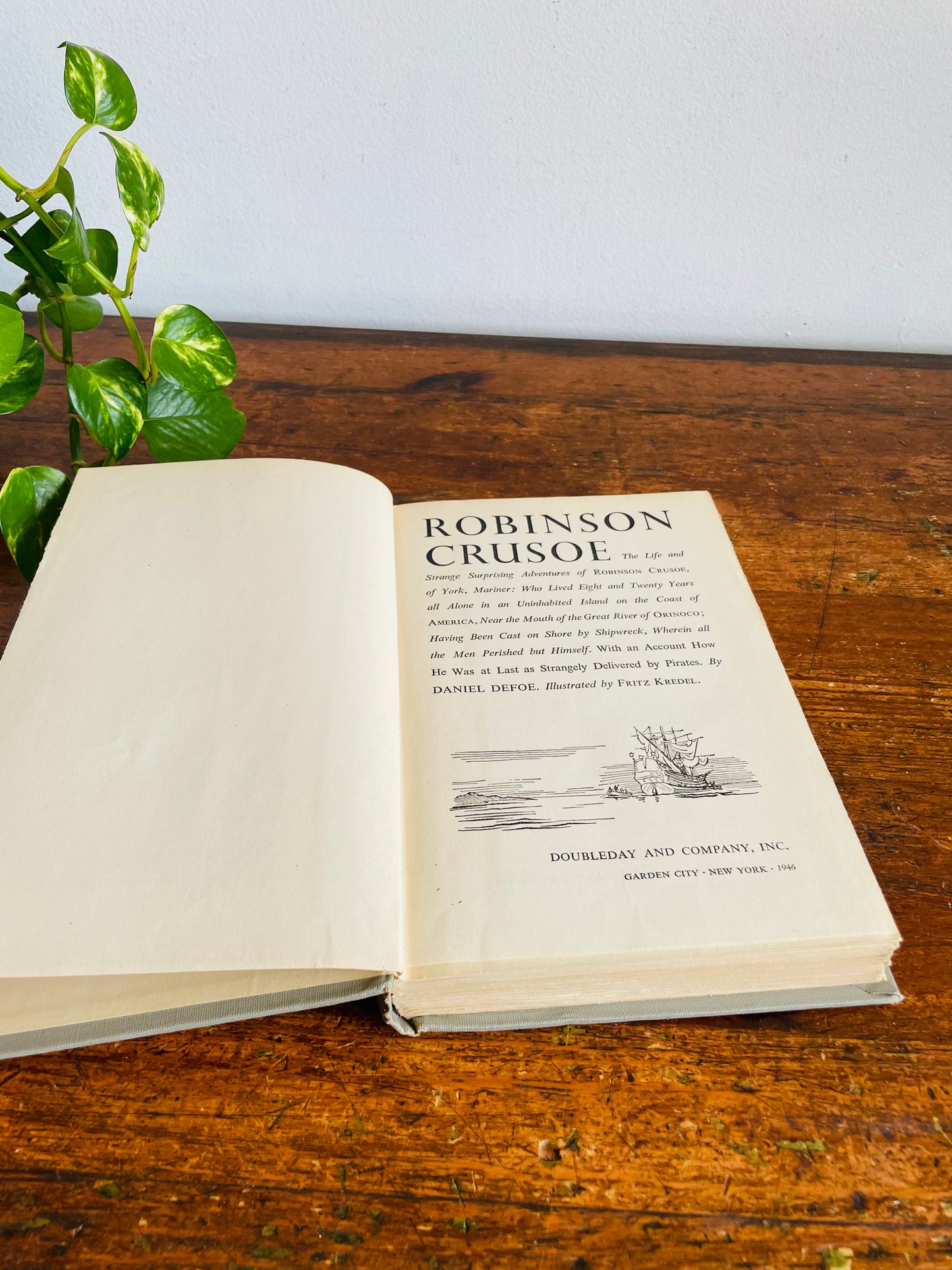 Vintage Robinson Crusoe Hardcover Book by Daniel Defoe - Illustrated by Fritz Kredel (1945)