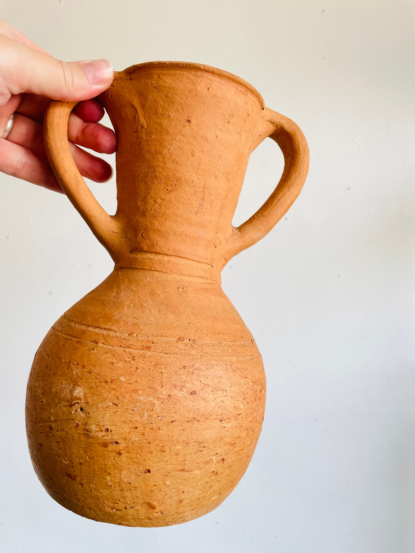 Vintage Rustic Earthenware Terracotta Clay Pitcher Jug Amphora Vase with Two Handles