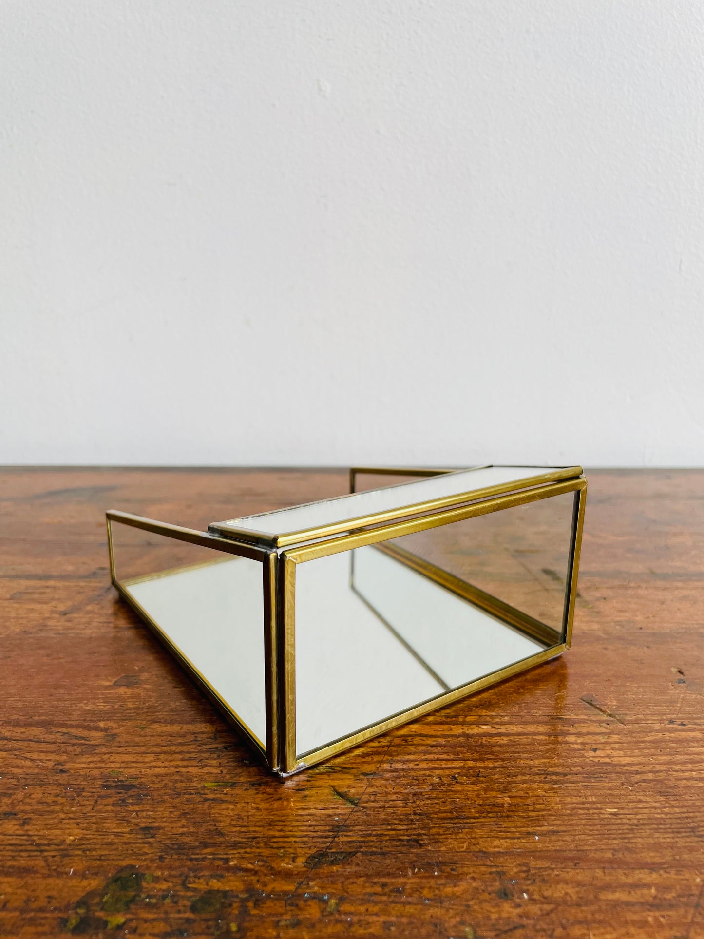 Brass Mirrored Box Holder - Great for Business Cards, Air Plants, Letters, Etc. - Made in Canada