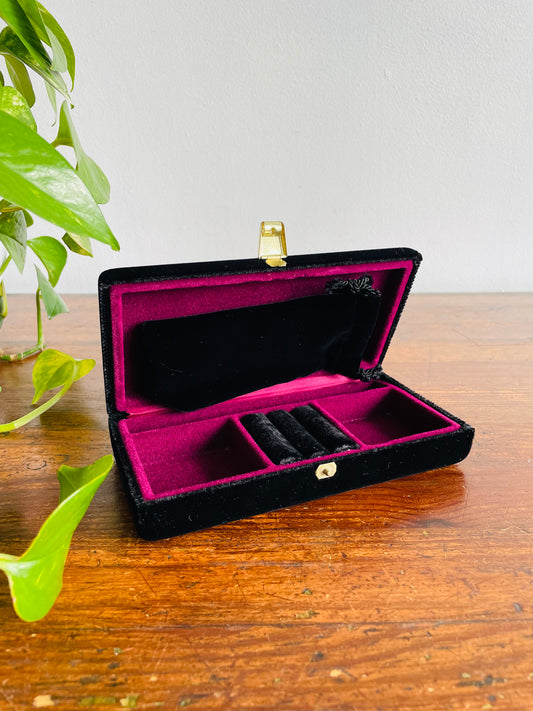Black Crushed Velvet Travel Case for Jewellery with Brass Latch - Made in Germany