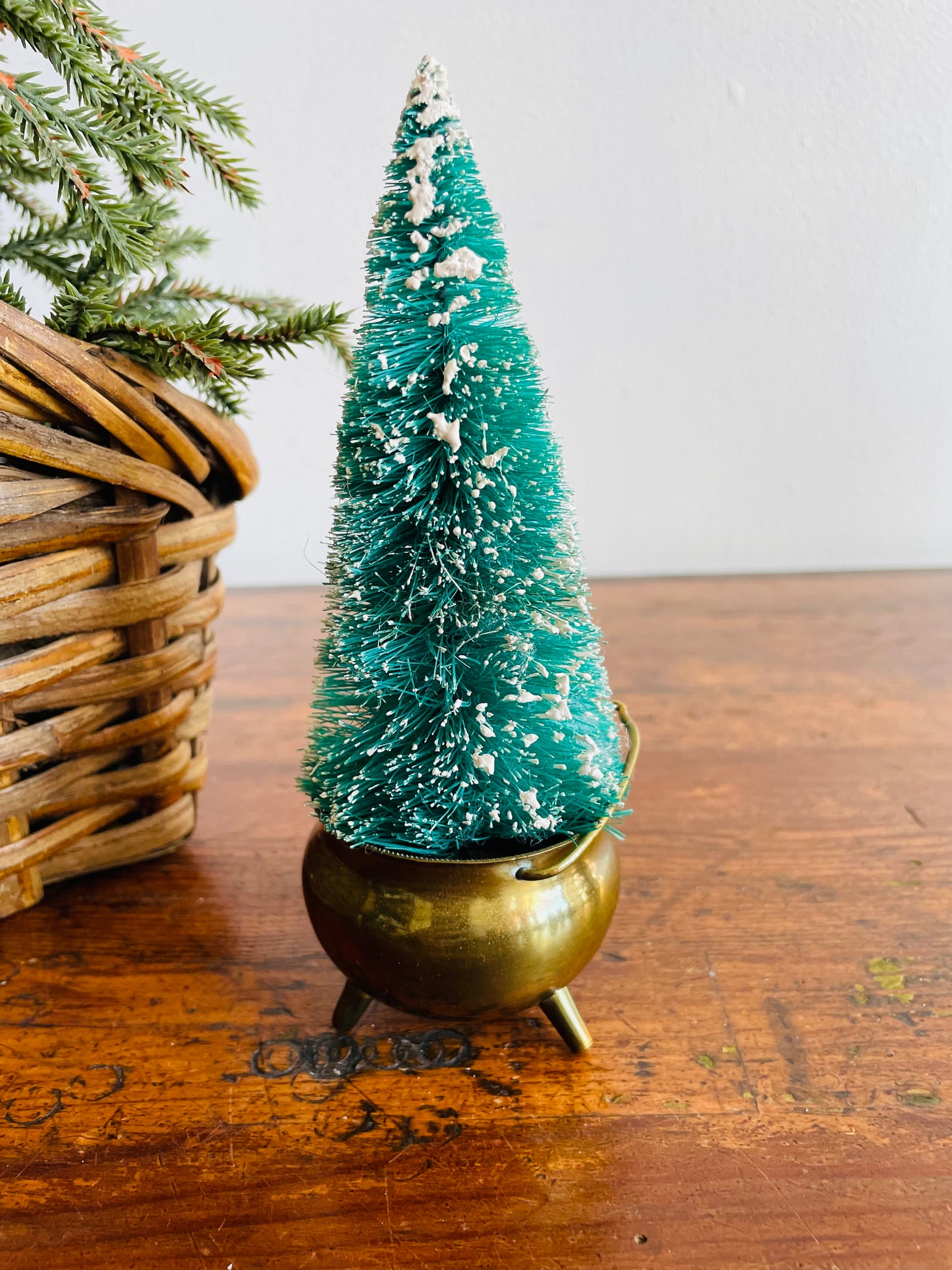 Miniature Footed Brass Cauldron Pot with Handle