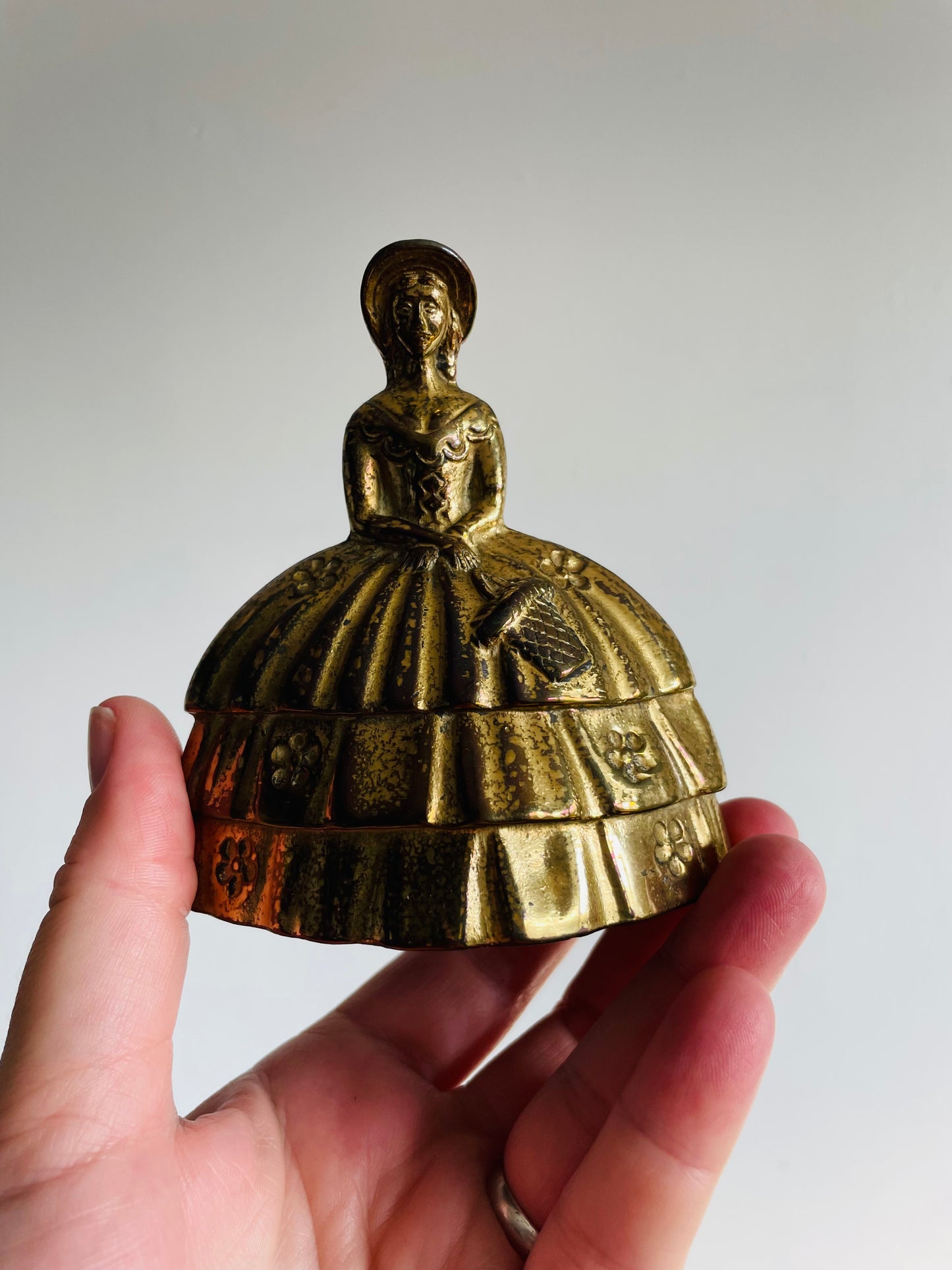 Solid Brass Bell with Victorian Lady in Floral Dress # 1 - Made in England