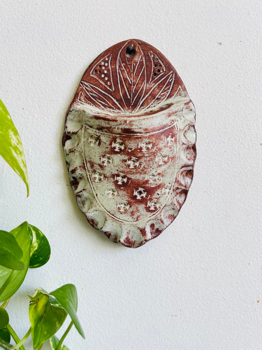 Vintage Studio Art Pottery Hanging Wall Pocket Vase