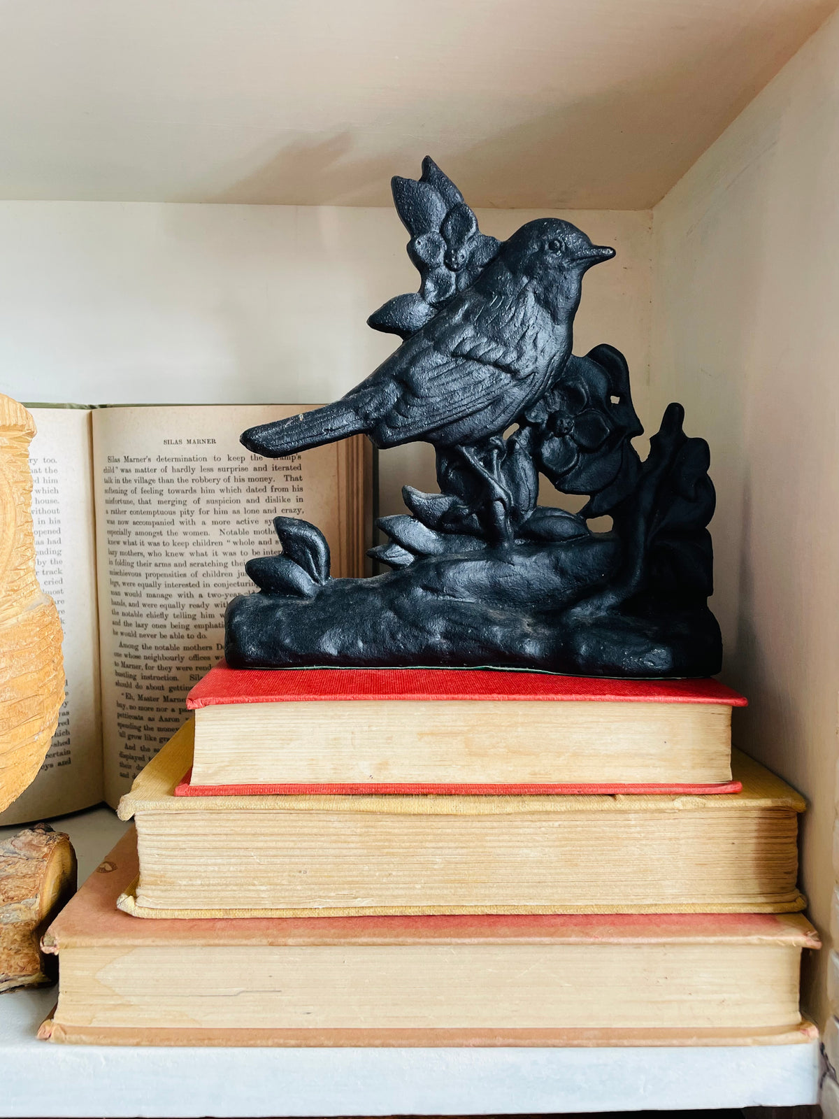 Vintage Heavy Black Cast Iron Faithful Robin Bird Doorstop or Bookend